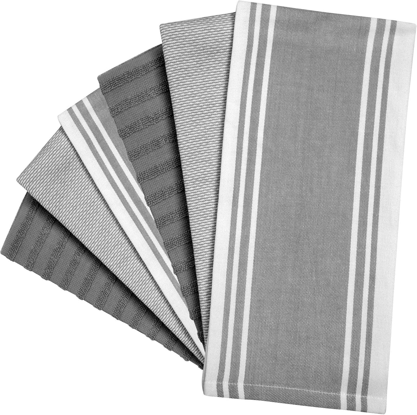 Premium Kitchen Towels 6 Pack 100% Cotton 20"x28" Dish Towels - Grey Wide | Large Flat & Terry Kitchen Linen Set with