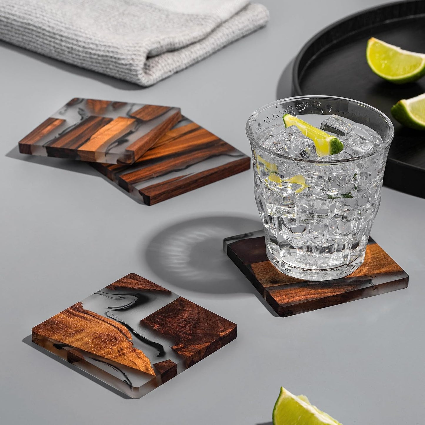 Holder / Walnut Coasters Set / Square
