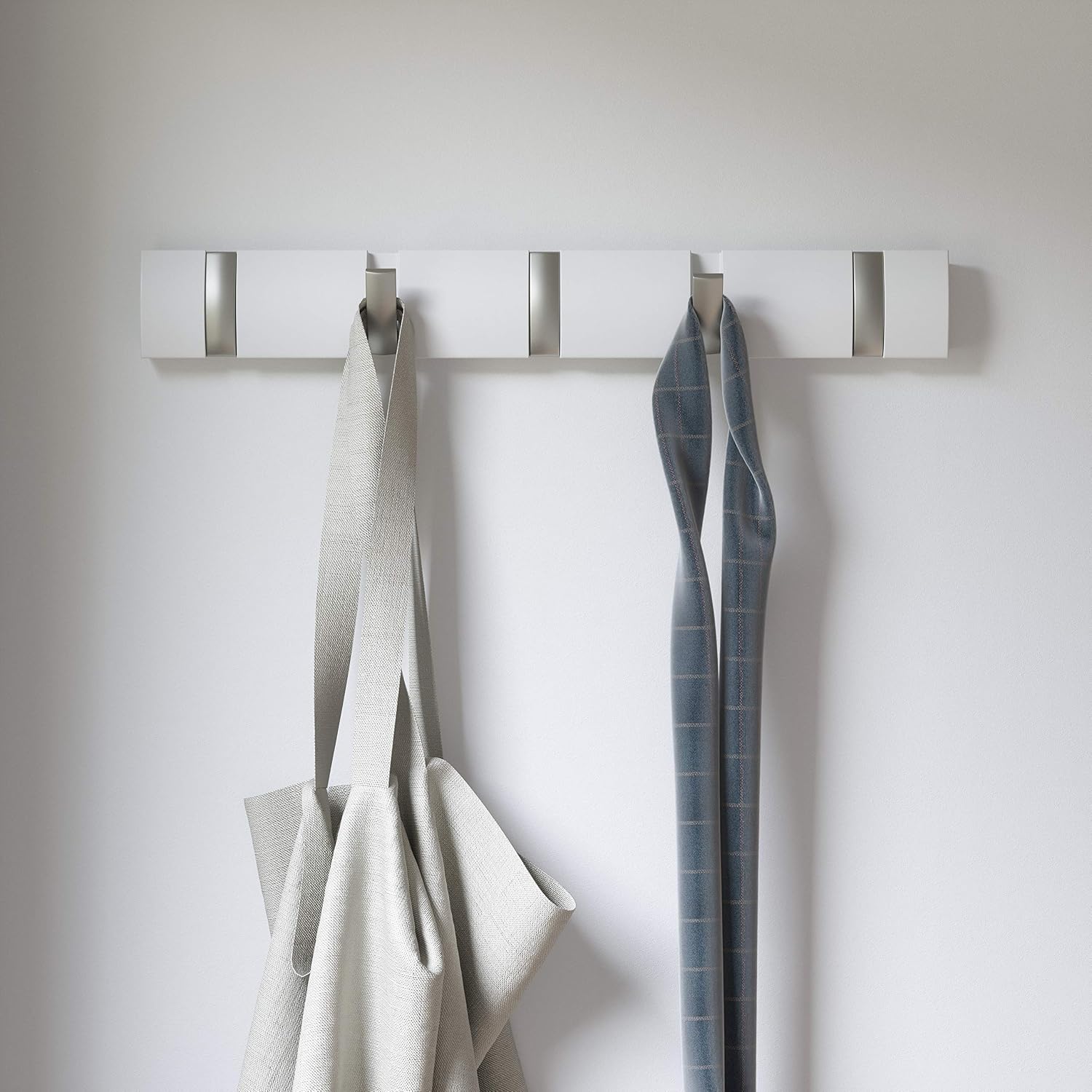 5 Hooks / Flip Wall-Mounted Coat Rack / White/nickel / 5-hook