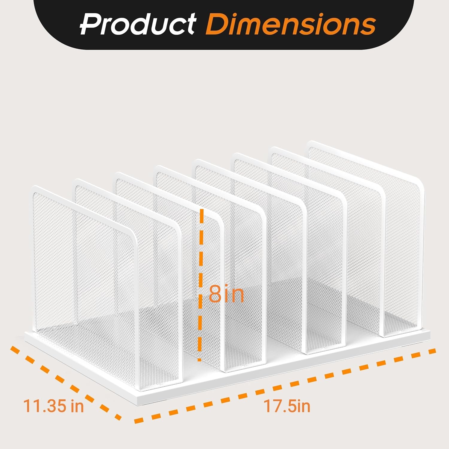 Kuntine.B 7-SectionUpright Desk File Organizer White 2 Pack | Vertical, Mesh, Metal, Assembly, Stability, Sturdiness
