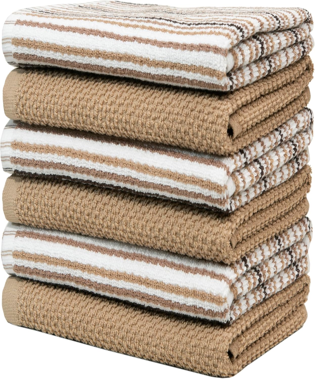 Bumble Kitchen Towels 6 Pack 100% Cotton 16"x26" - Tan | 430 GSM Soft Kitchen Hand Towels with Hanging Loop, Highly