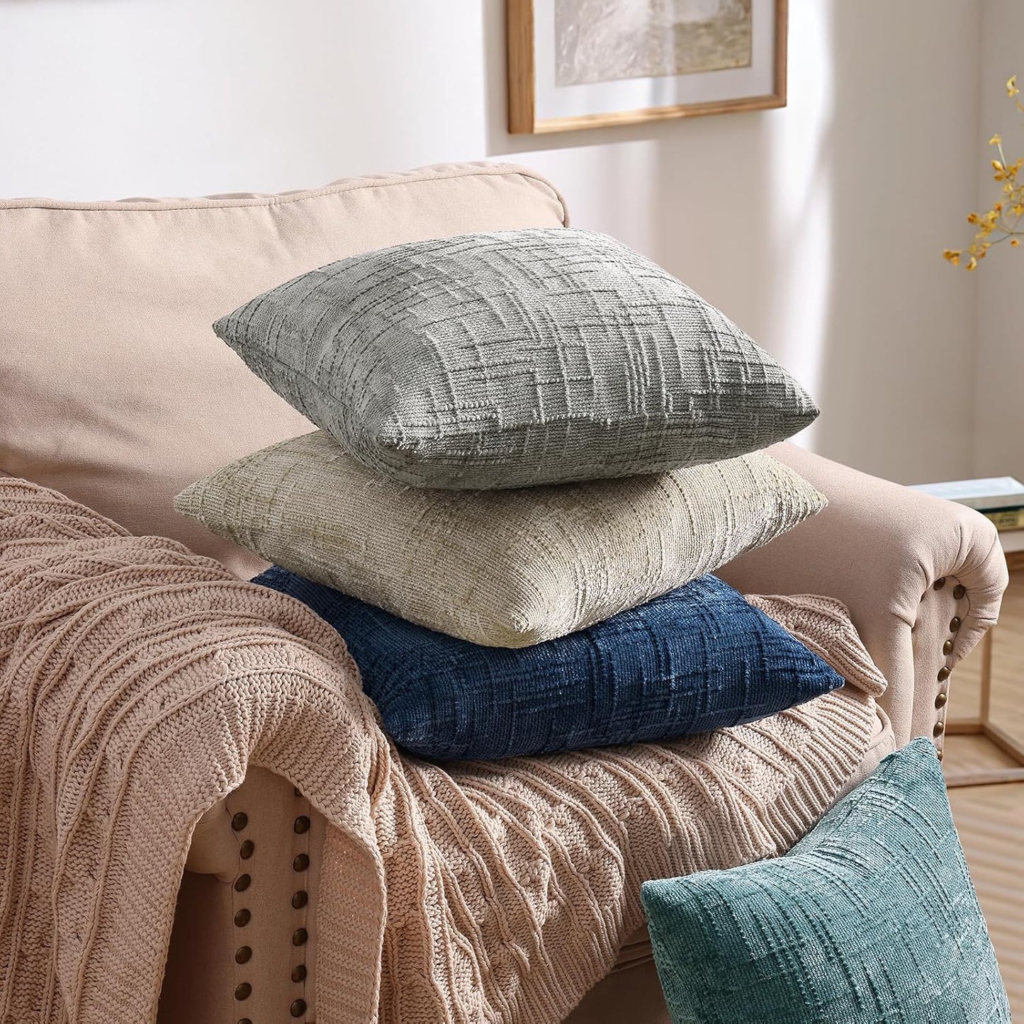 Fall Chenille Throw Pillow Covers Textured Soft Slubby Couch / Neutral Grey / 18 x 18 / Set of 2