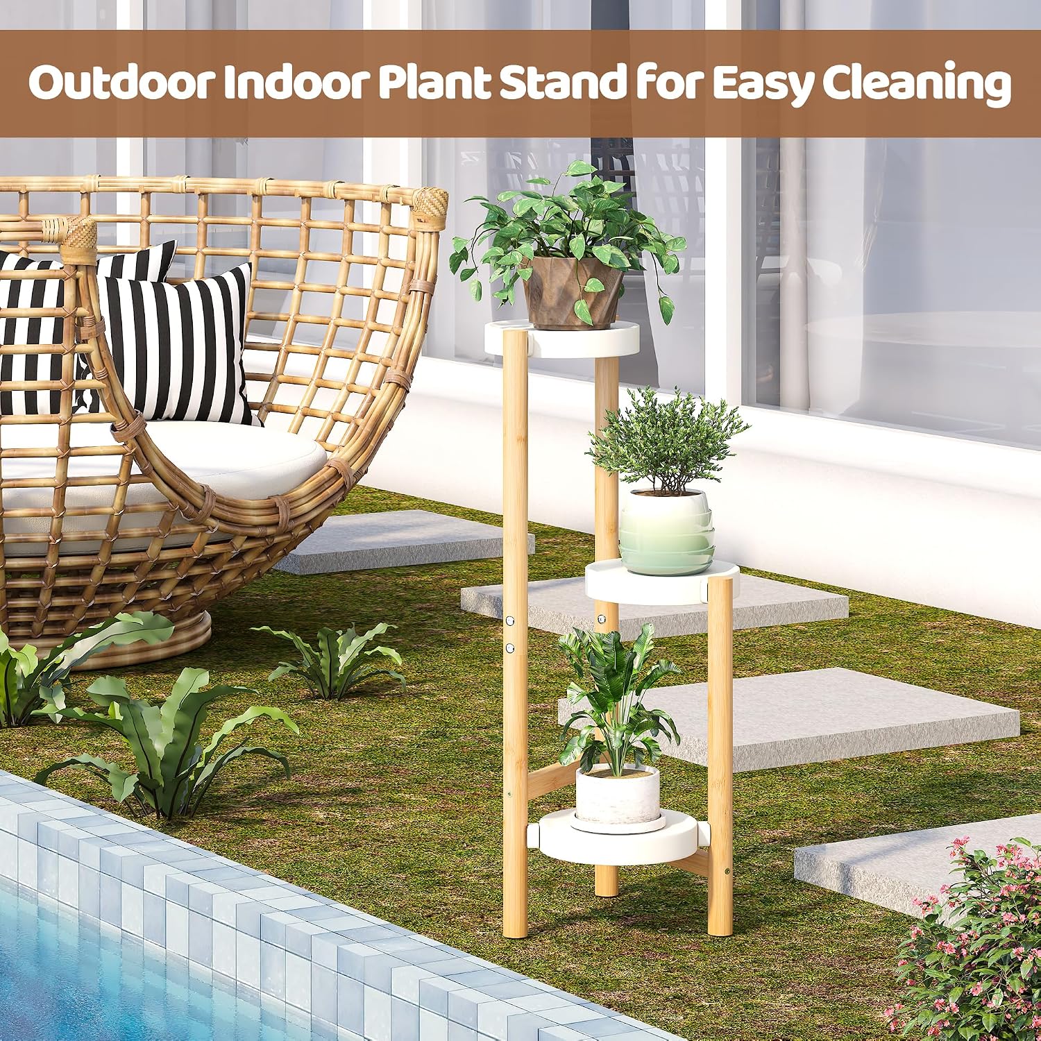 Plant Stand Indoor Outdoor Plant Rack 3 Tier 3 Potted Flower Holder Ladder Plant Stands for Balcony Window Living Room