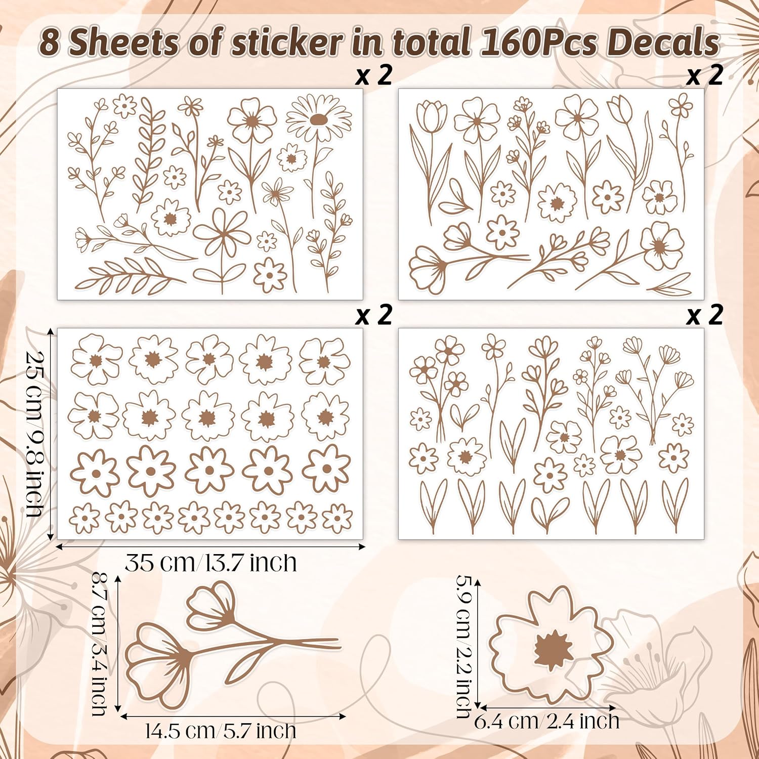 Wildflower Wall Stickers / Brown / Set of 160