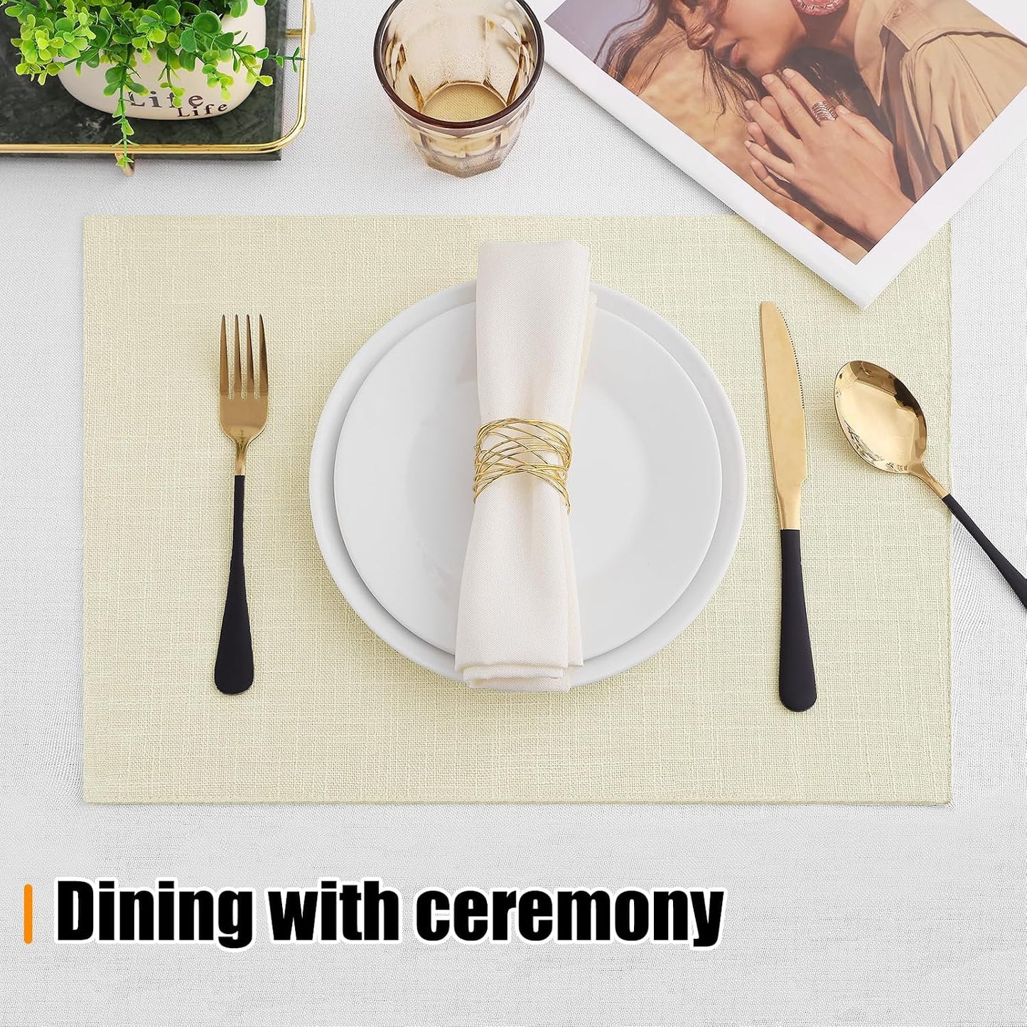 Homaxy Cloths Placemats for Dining Table Set of 6, 13" x 19", Cream | Heat Resistant, Washable, Cotton Linen Blend