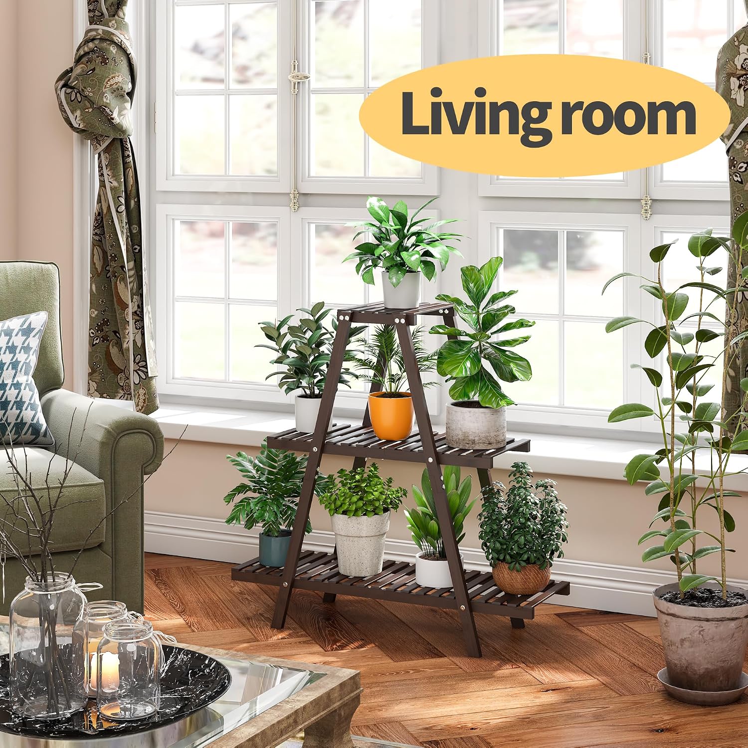 Plant Stand Indoor, Outdoor bamboo Plant Rack for Multiple Plants, 3 Tier 8 Potted Flower Holder Ladder,Plant Shelf