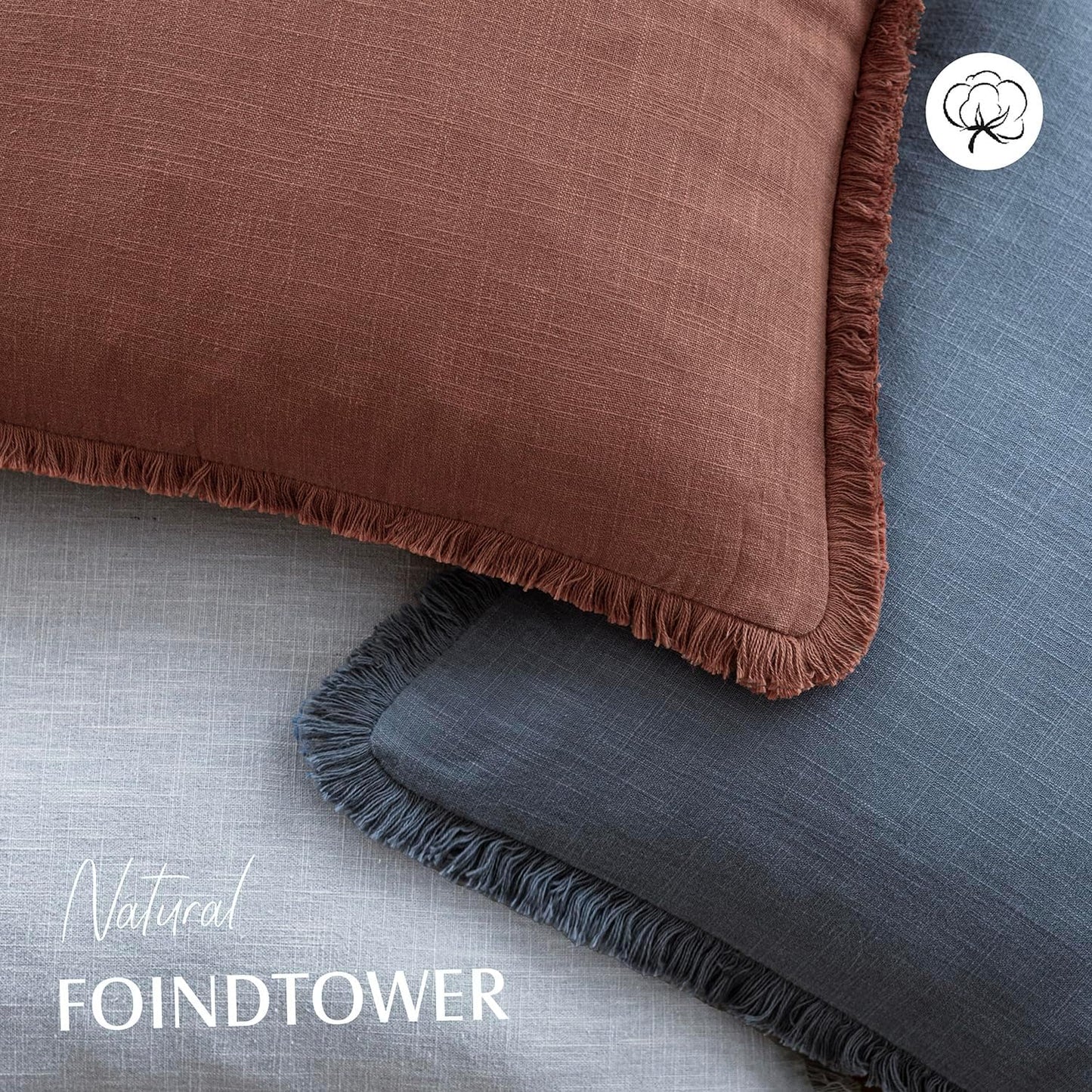 Decorative Linen Fringe Lumbar Throw Pillow Covers Boho Farmhouse Cushion / 20 x 12 / Autumn Glaze
