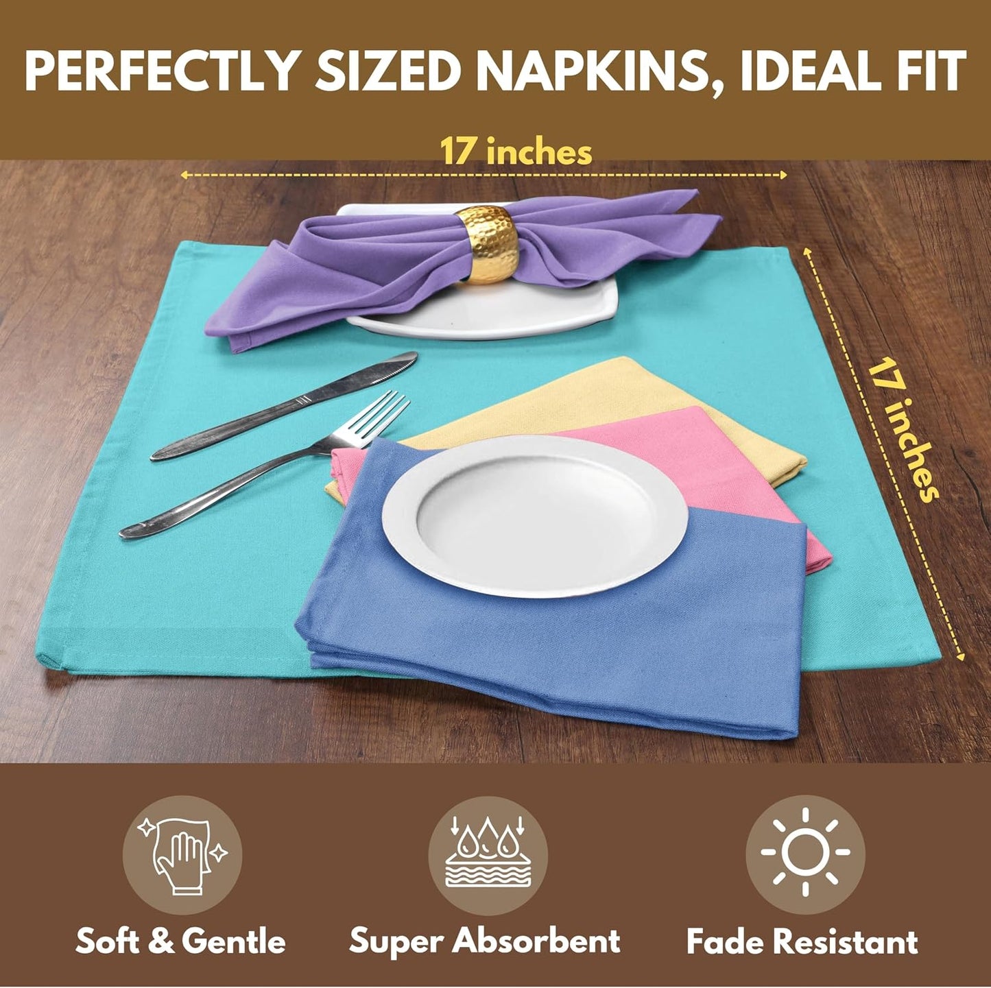 Native Fab Premium Multicolor Cloth Napkins 12 Pack, 100% Cotton, 17"x17", Soft, Reusable Table Linen, Ideal for Easter