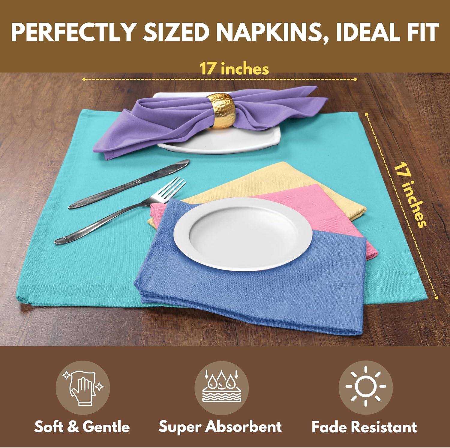 Native Fab Premium Multicolor Cloth Napkins 12 Pack, 100% Cotton, 17"x17", Soft, Reusable Table Linen, Ideal for Easter