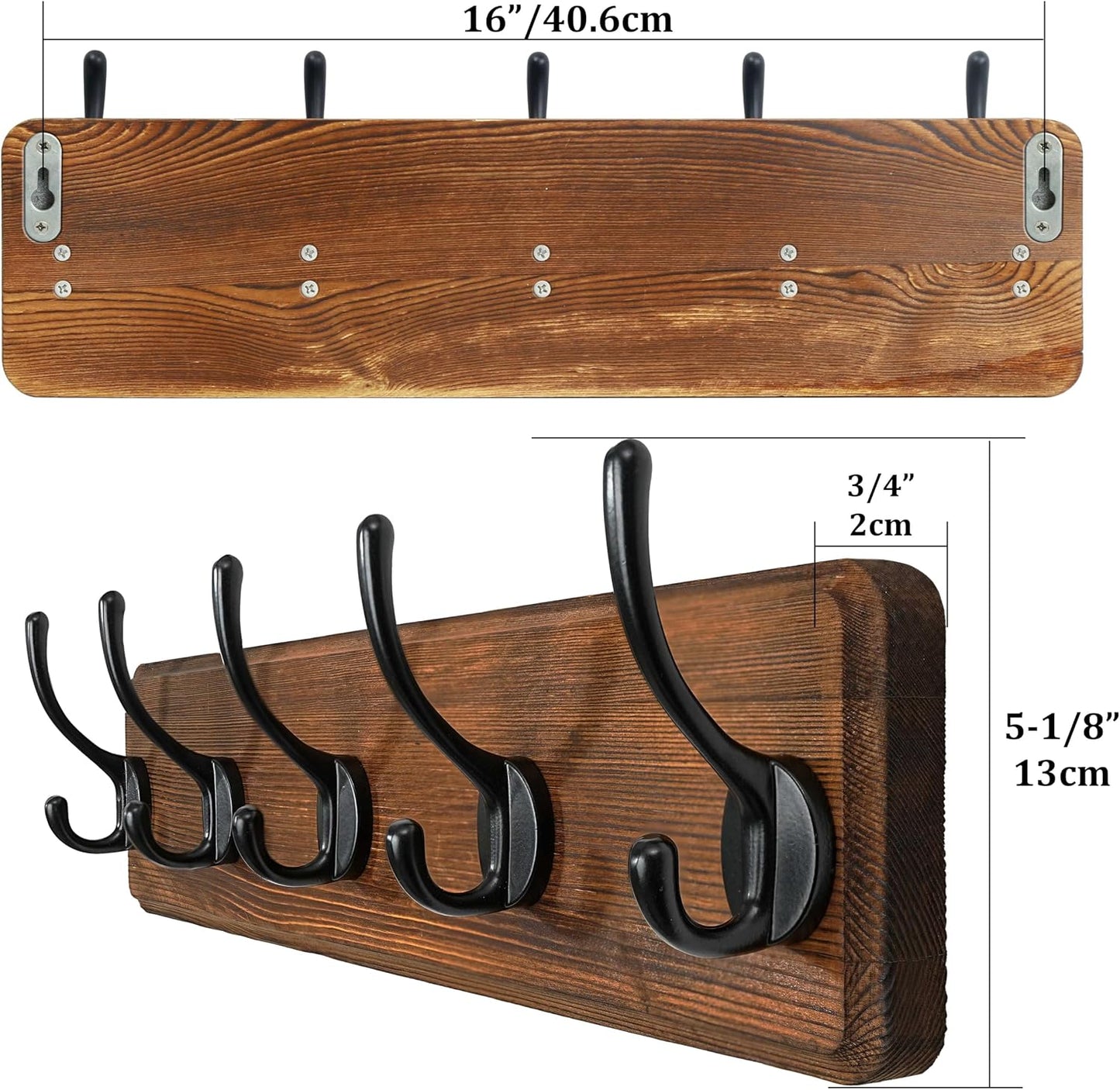 WEBI Coat Rack Wall Mount,Coat Hooks Wall Mounted,16" Hole to Hole,Coat Hanger Wall,Hook Rack Rail,5 Hooks for Hanging