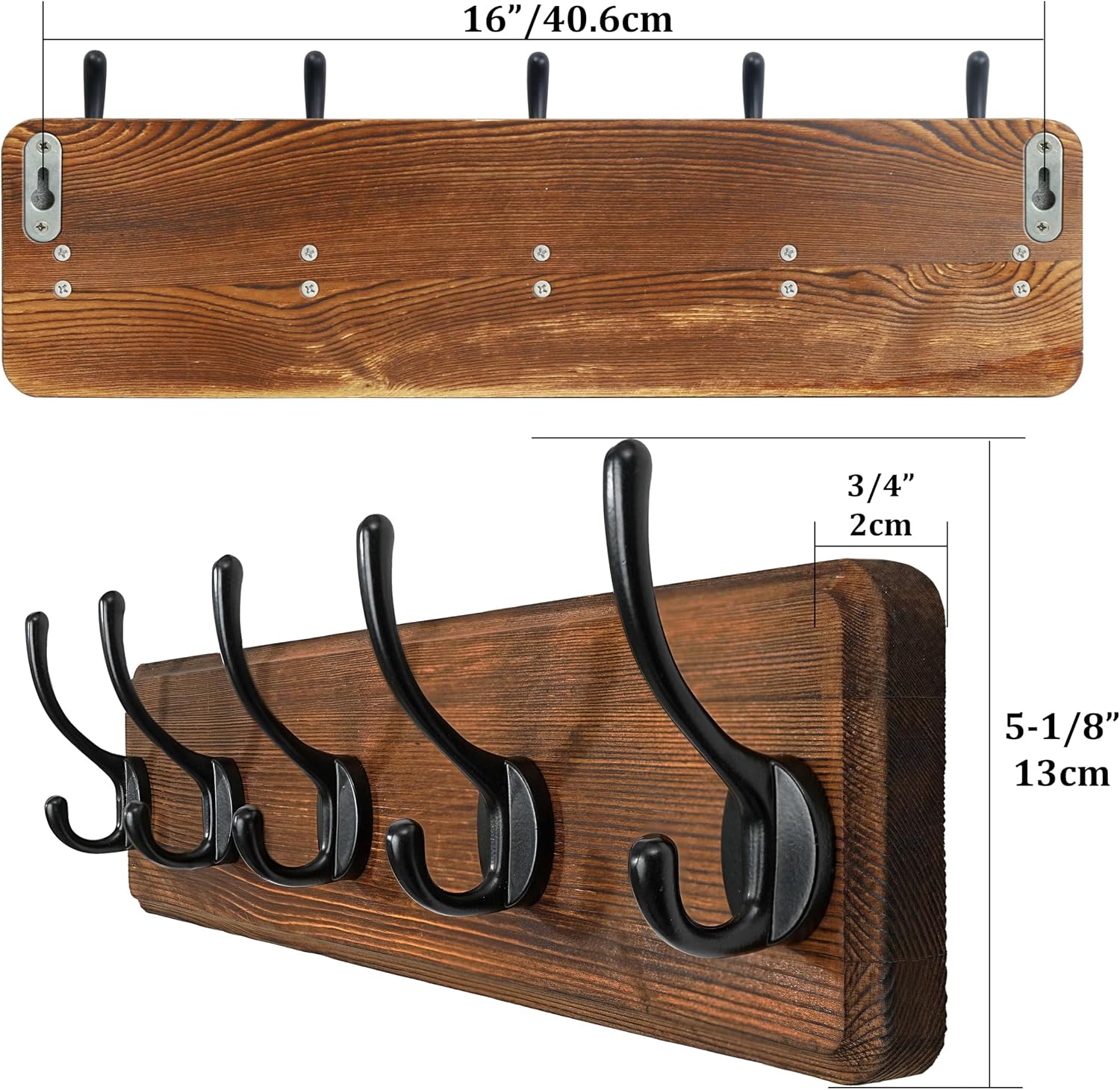 WEBI Coat Rack Wall Mount,Coat Hooks Wall Mounted,16" Hole to Hole,Coat Hanger Wall,Hook Rack Rail,5 Hooks for Hanging