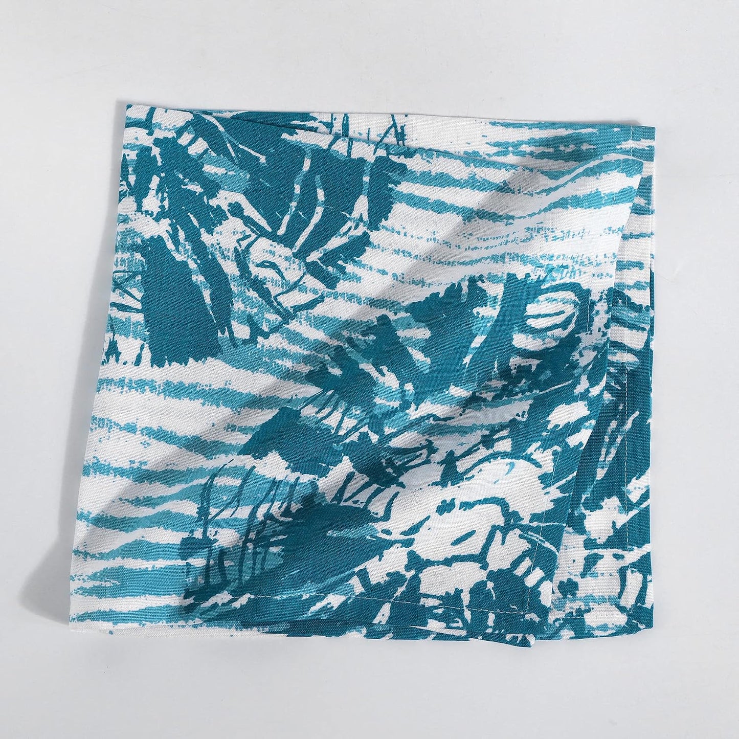 FINGERCRAFT Cloth Napkins Set of 12 Cotton Linen, 20x20 Inch, Shibori Teal | Mitered corner, washable, soft, absorbent