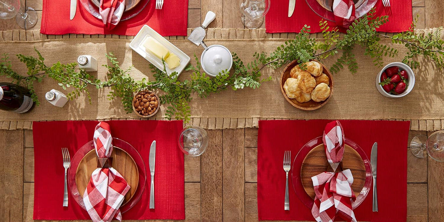 DII Basic Everyday Ribbed Tabletop 100% Cotton, Placemat Set, 13x19, Tango Red, 6 Piece