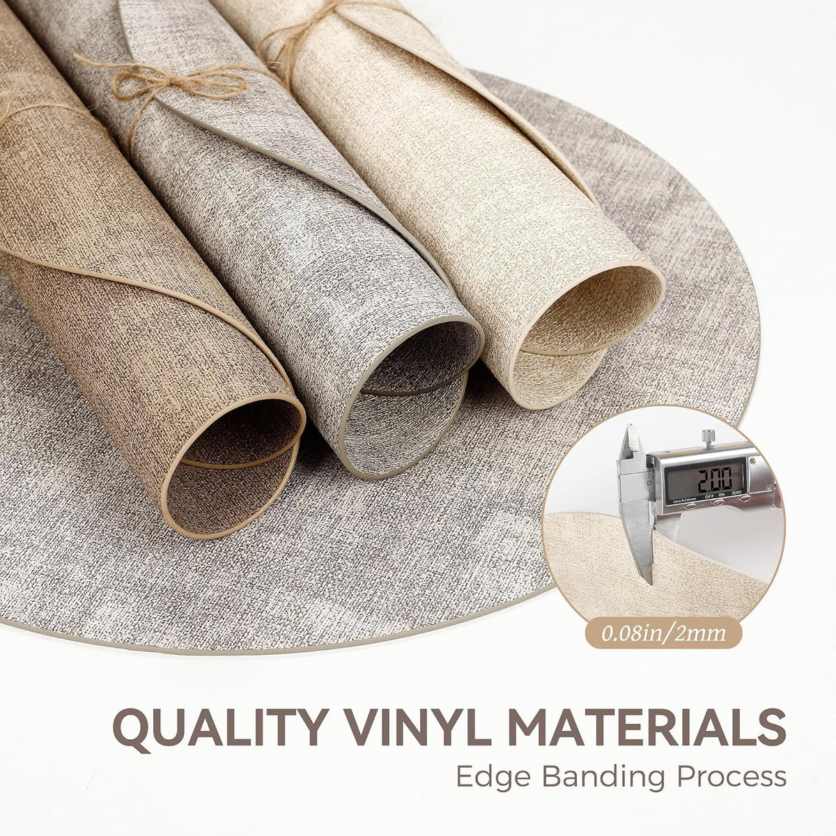 13" Round Placemats Set of 8, Reversible Faux Leather Wipeable Table Mats | 2mm Vinyl Heat Resistant, Waterproof