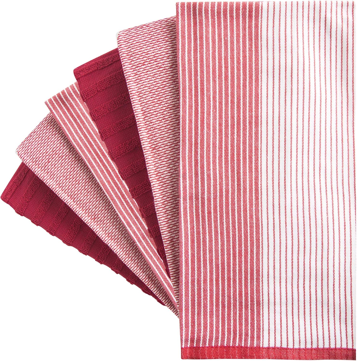 Premium Kitchen Towels 6 Pack 100% Cotton, 20"x28" Dish Towels - Red | Large Flat & Terry Kitchen Linen Set with