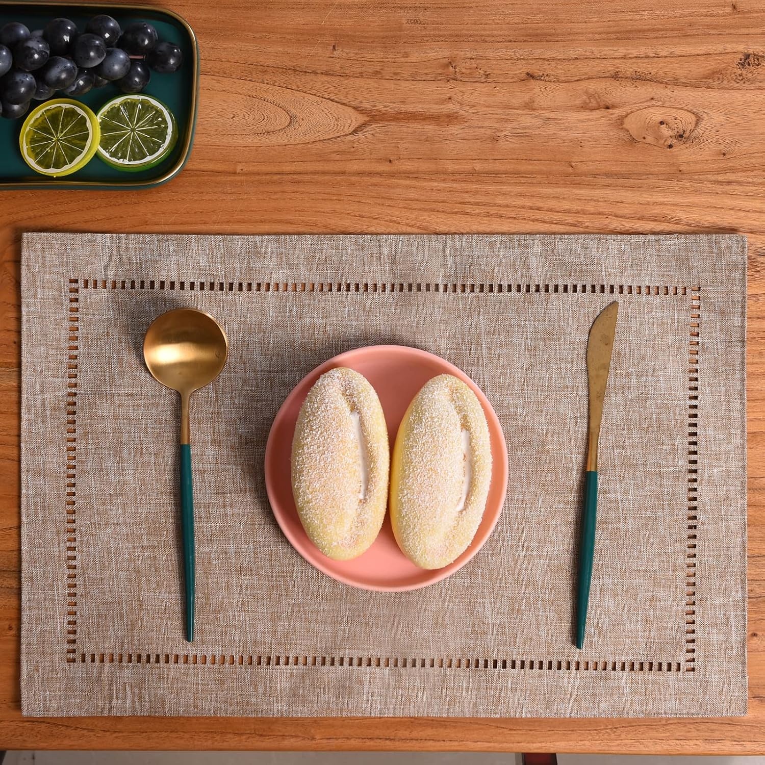 Tosewever Set of 6 Decorative Linen Placemats 12 x 18 Inches, Farmhouse Style Table Mats for Everyday Dining Wedding