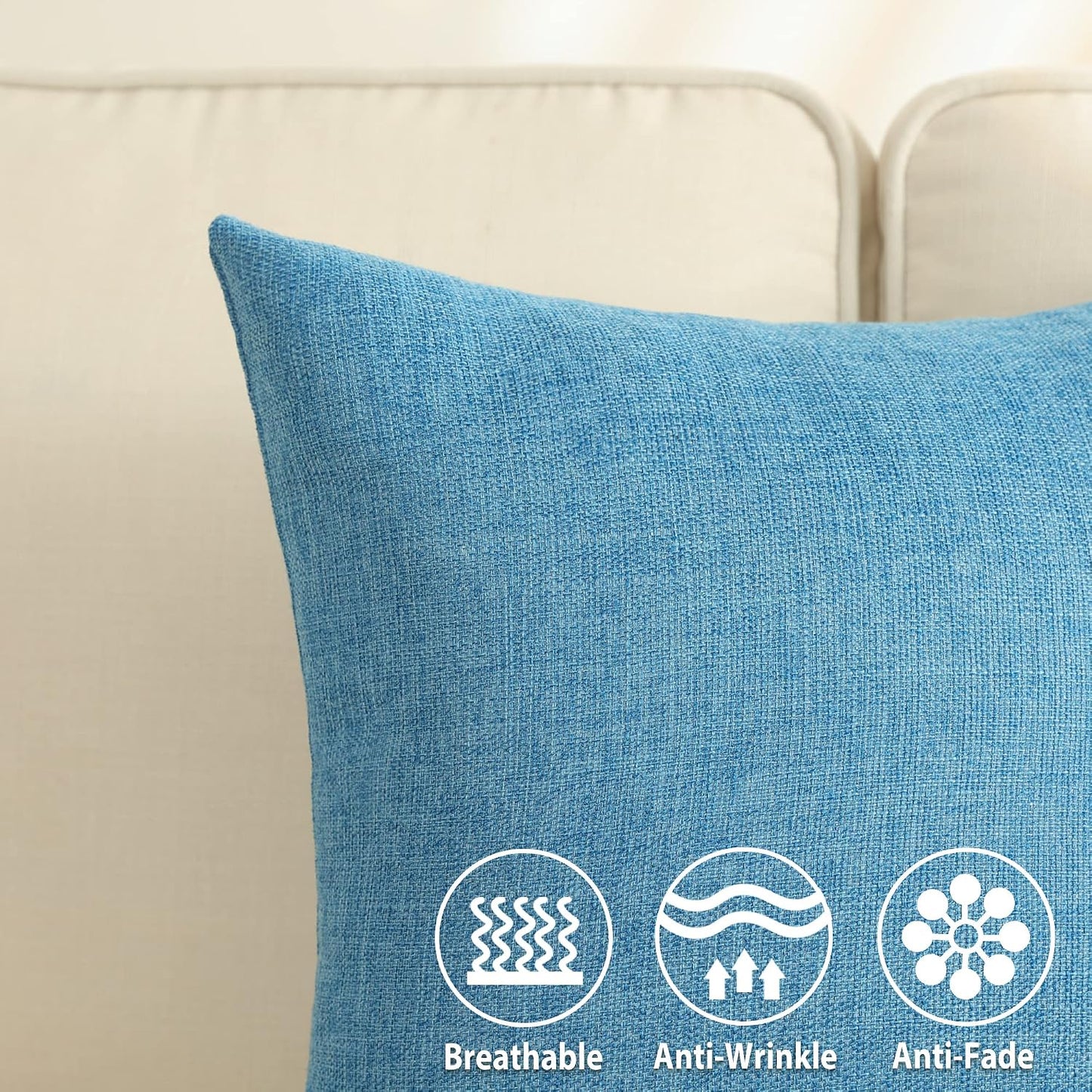 Burlap Throw Pillow Covers / 18 x 18 / Blue / Set of 2