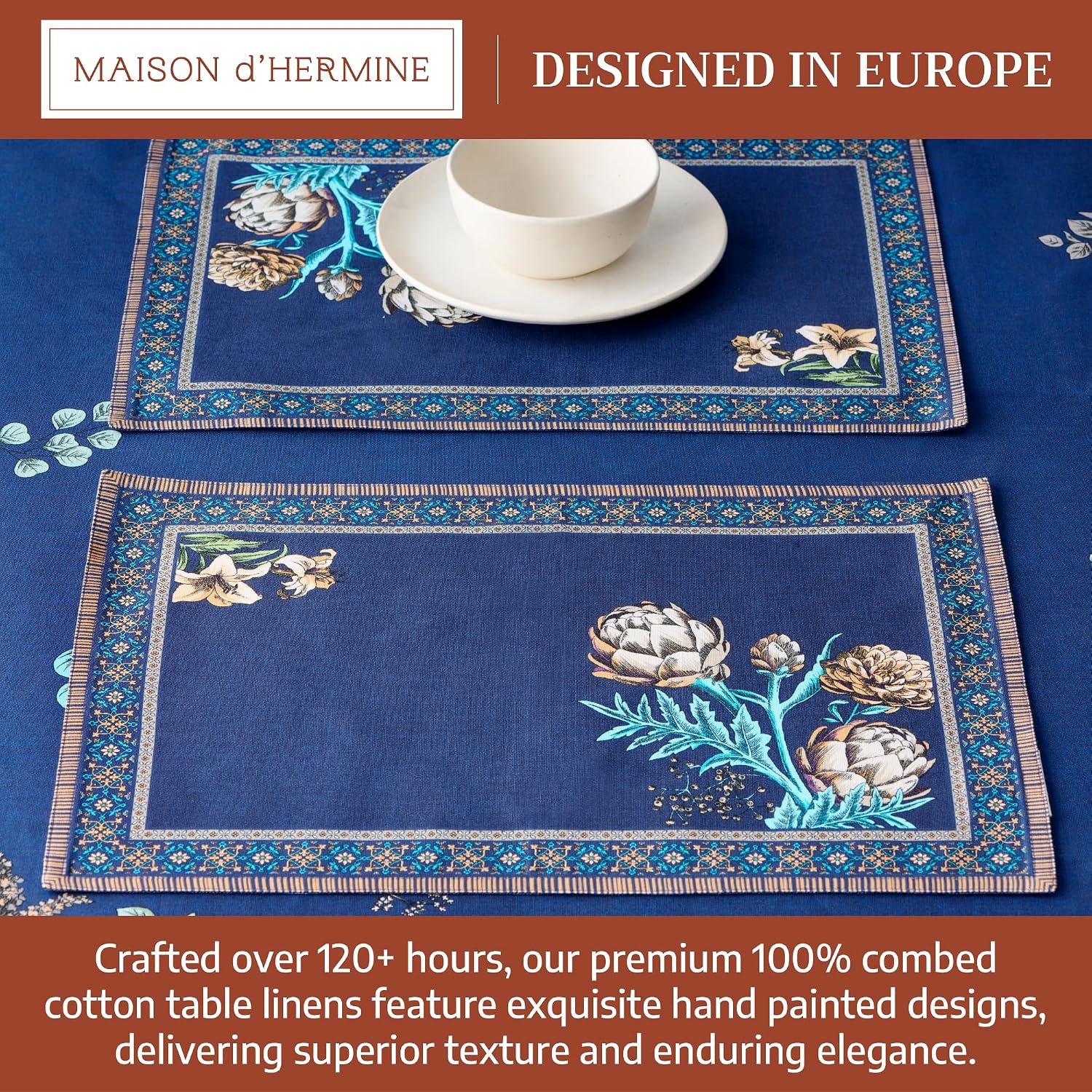 Maison d' Hermine Placemats Set of 4 Reusable 100% Combed Cotton (13"x19") | Cloth Place Mats Washable Table Mats for