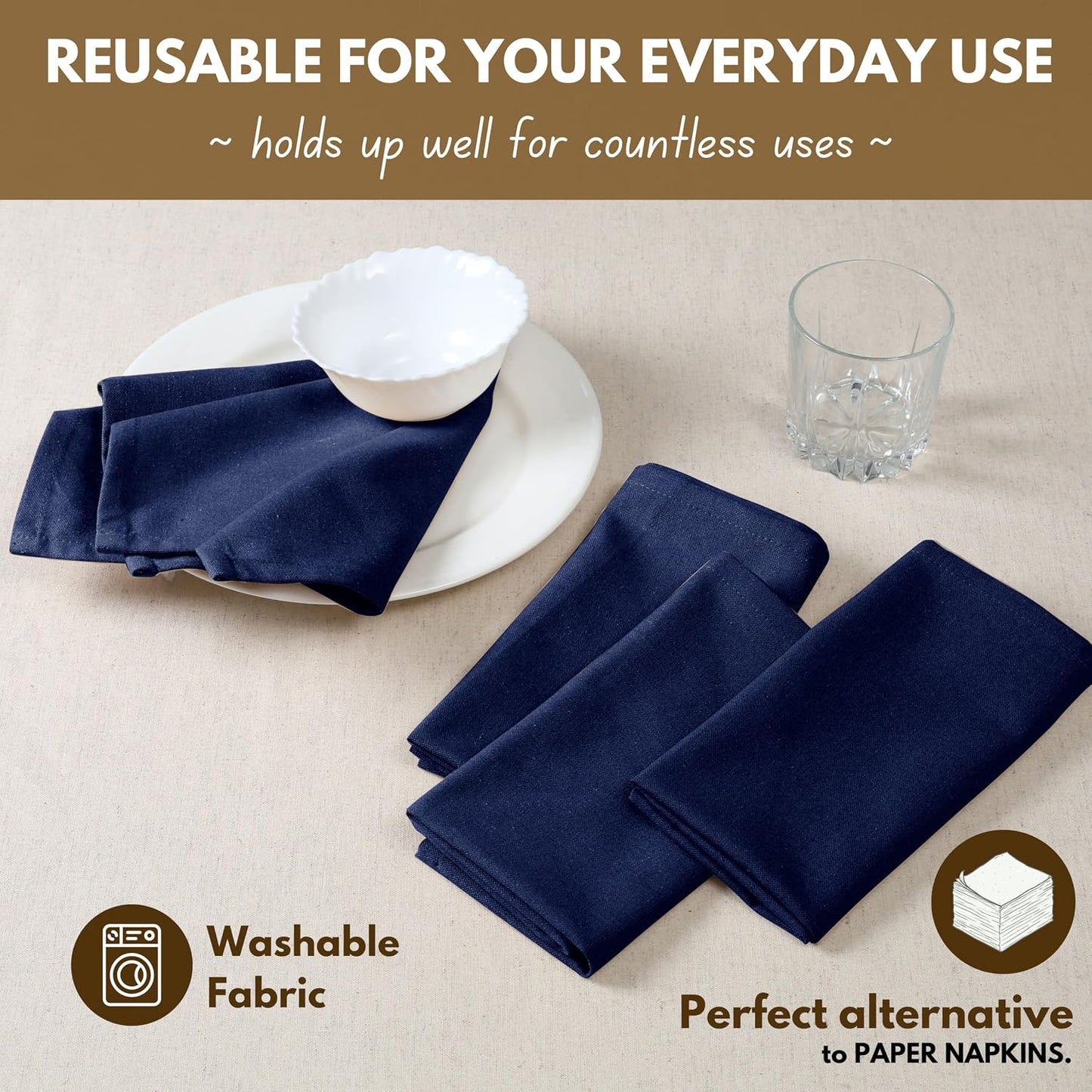 Native Fab Cloth Dinner Napkins Set of 12 Cotton 17x17 Absorbent Soft Restaurant Hotel Quality - Cocktail Napkins