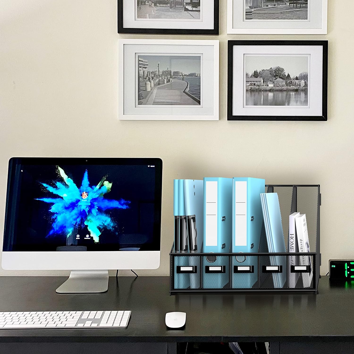 Desk Organizers Metal Desk Magazine File Holder with 16''x12''x12'' 5 Vertical Compartments Rack File Organizer for