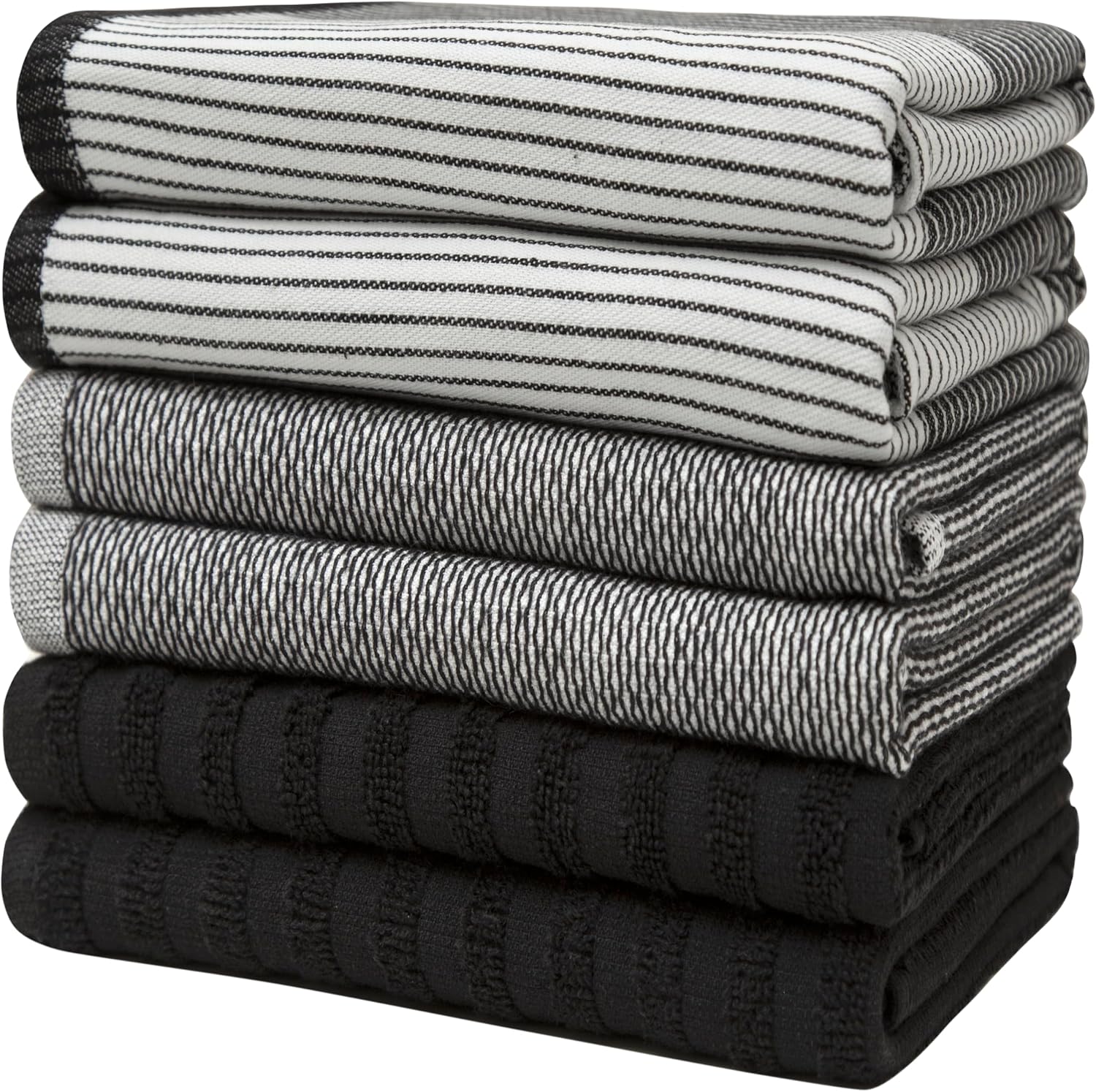 Premium Kitchen Towels 6 Pack 100% Cotton, 20"x28" Dish Towels - Black | Large Flat & Terry Kitchen Linen Set with