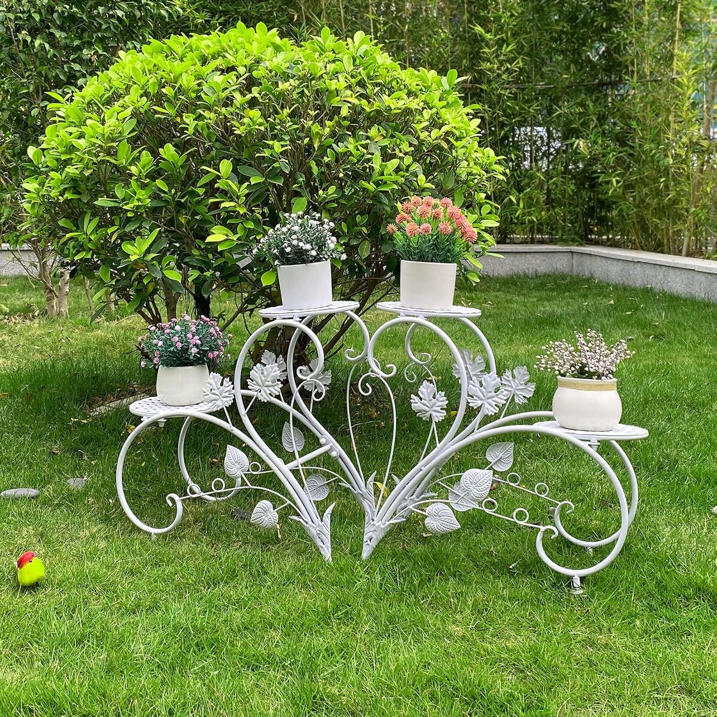 unho Plant Stand Heart Shaped: Set of 2 Metal Flower Racks outdoor | Potted Iron Planter Display Shelves Holder for