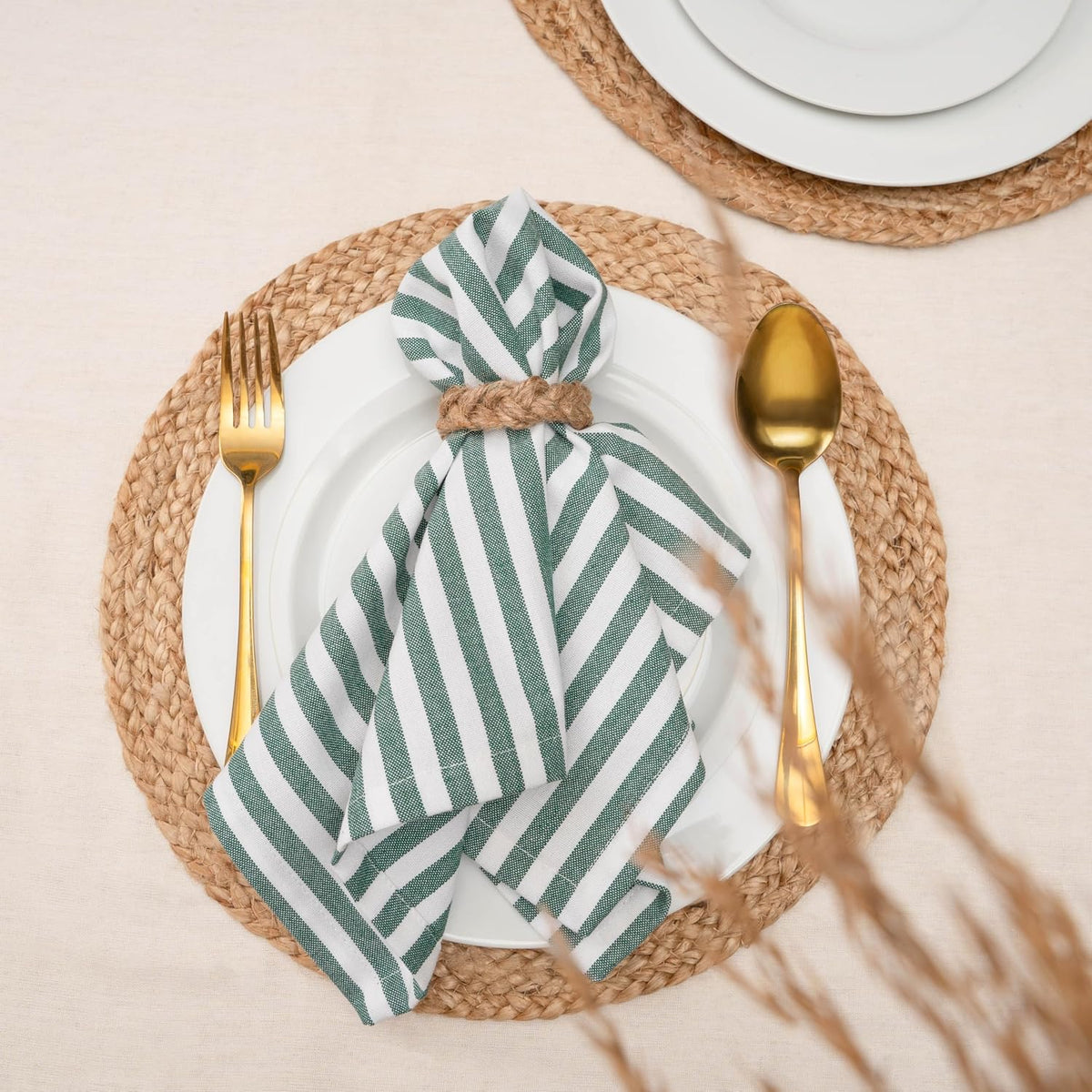 Blue Needles Set of 12 Striped Cloth Napkins 100% Cotton Dinner Table Napkins 18x18 inches, Soft, Reusable, Absorbent &