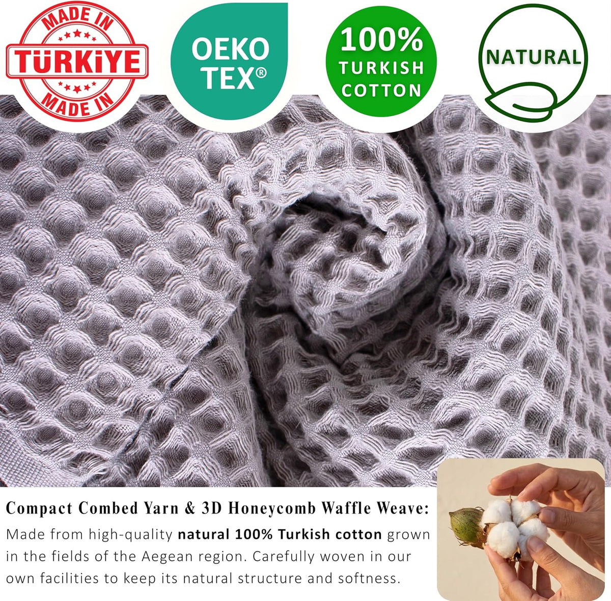 PÜSKÜL Natural 100% Turkish Cotton Waffle Bath Towels Set of 2, Extra-Large | Light Gray, Oversize 32x63" Bath sheet