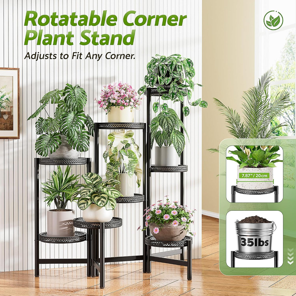 Black Stand Plants, 8-Tier Metal Plant Stands for Outdoor Indoor Plants,Heavy Duty Flower Pot Stands for Multiple