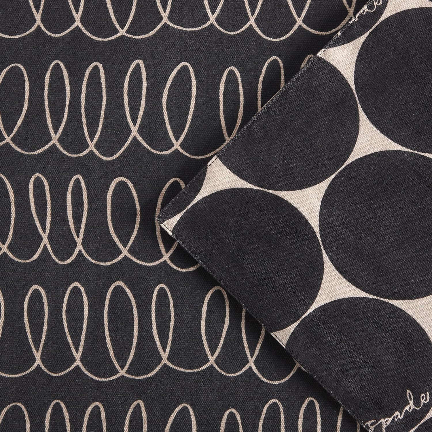 kate spade new york in The Loop & Joy Dot Reversible Table Runner, 100% Cotton, Machine Washable, Black/Beige, 15"x72"