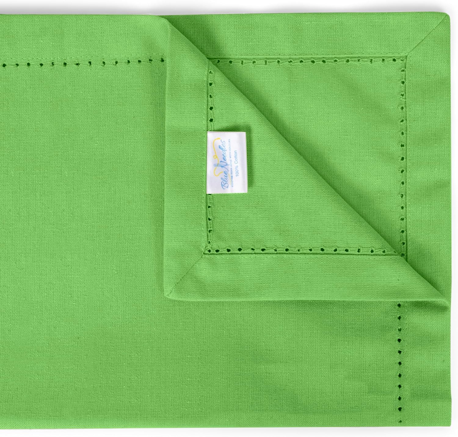 Blue Needles Set of 12 Hemstitch Linen Napkins 100% Cotton Apple Green Cloth Dinner Napkins 18x18 inches - Spring