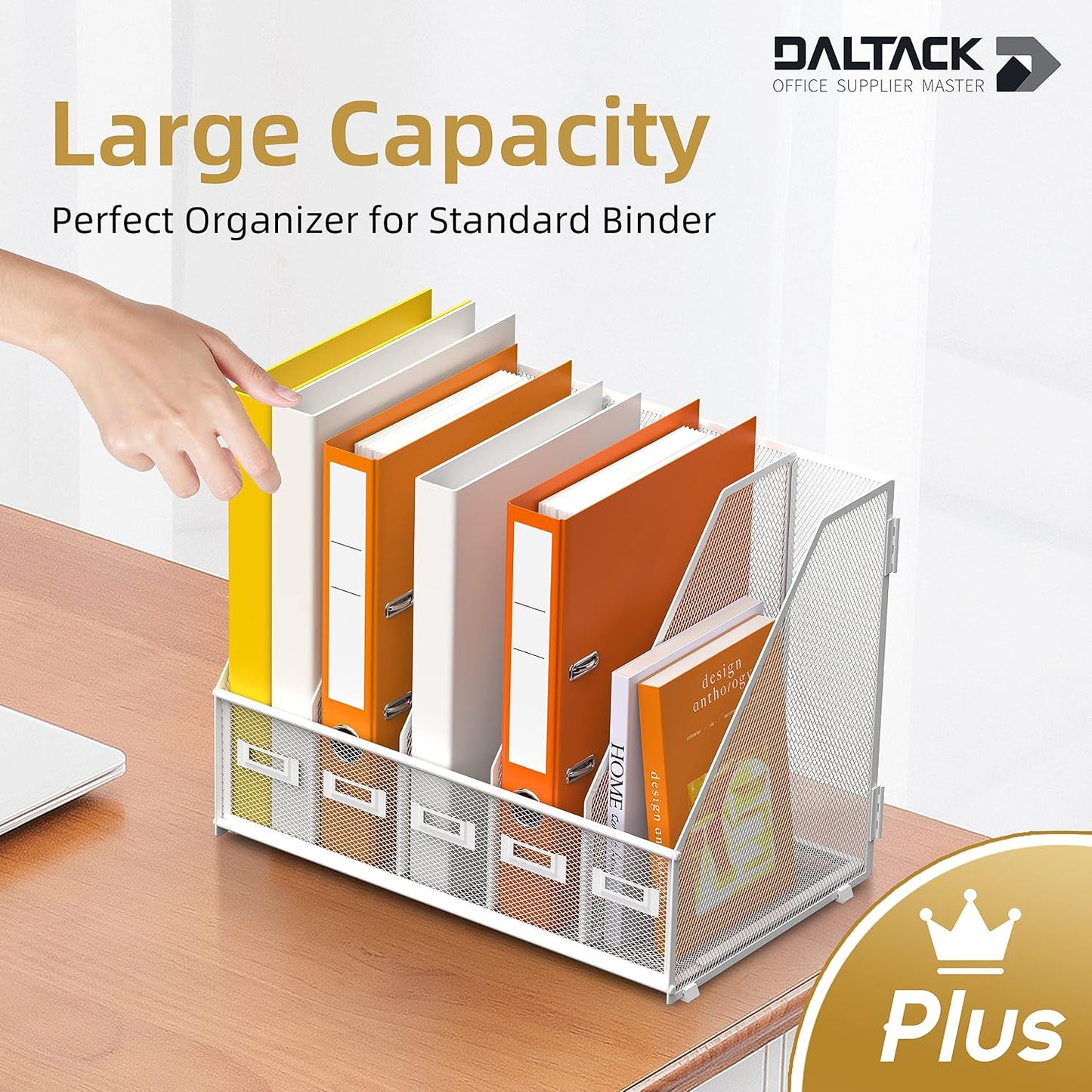 DALTACK 5-Slot Magazine File Holder, Metal Binder Holder, White | Iron Mesh Construction, Labeled Sections for Easy