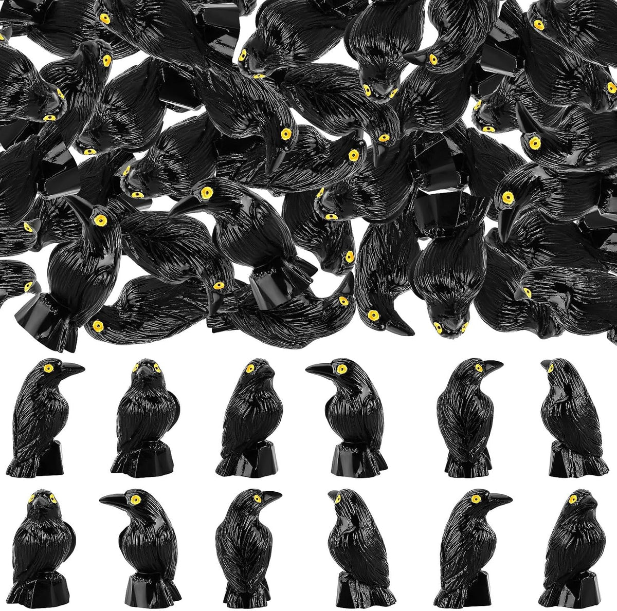 60Pcs Mini Resin Crows,Mini Black Crow Ravens Figurines