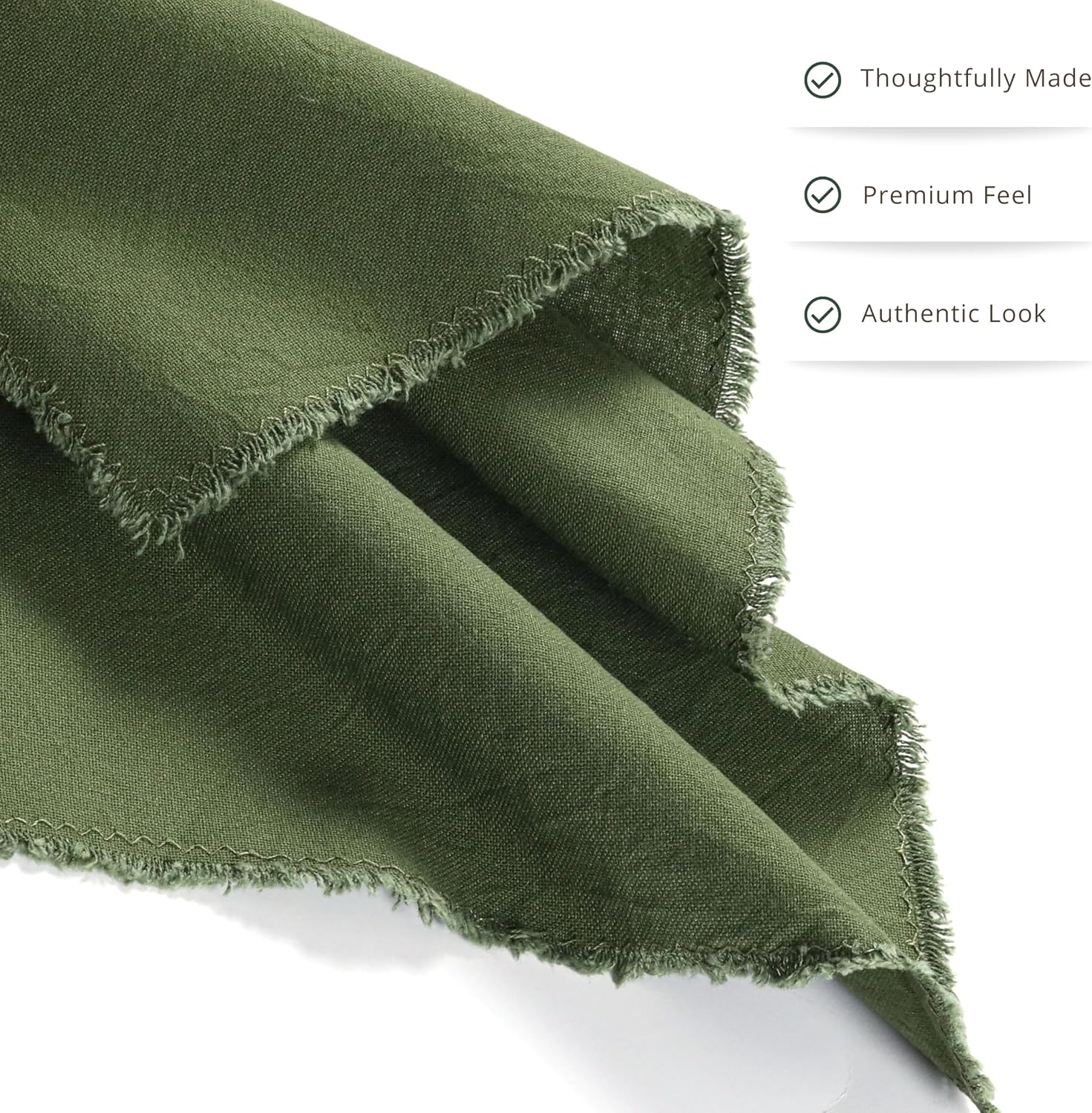 Ramanta Home Cloth Napkins Set of 12 Olive Green 18x18 Inch | Frayed Edge Dinner Napkin for Wedding, Birthday Party