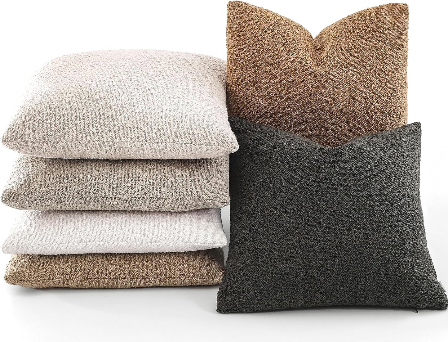 Boucle Decorative Throw Pillow Covers / Dark Coffee / 24 x 24 / Set of 2