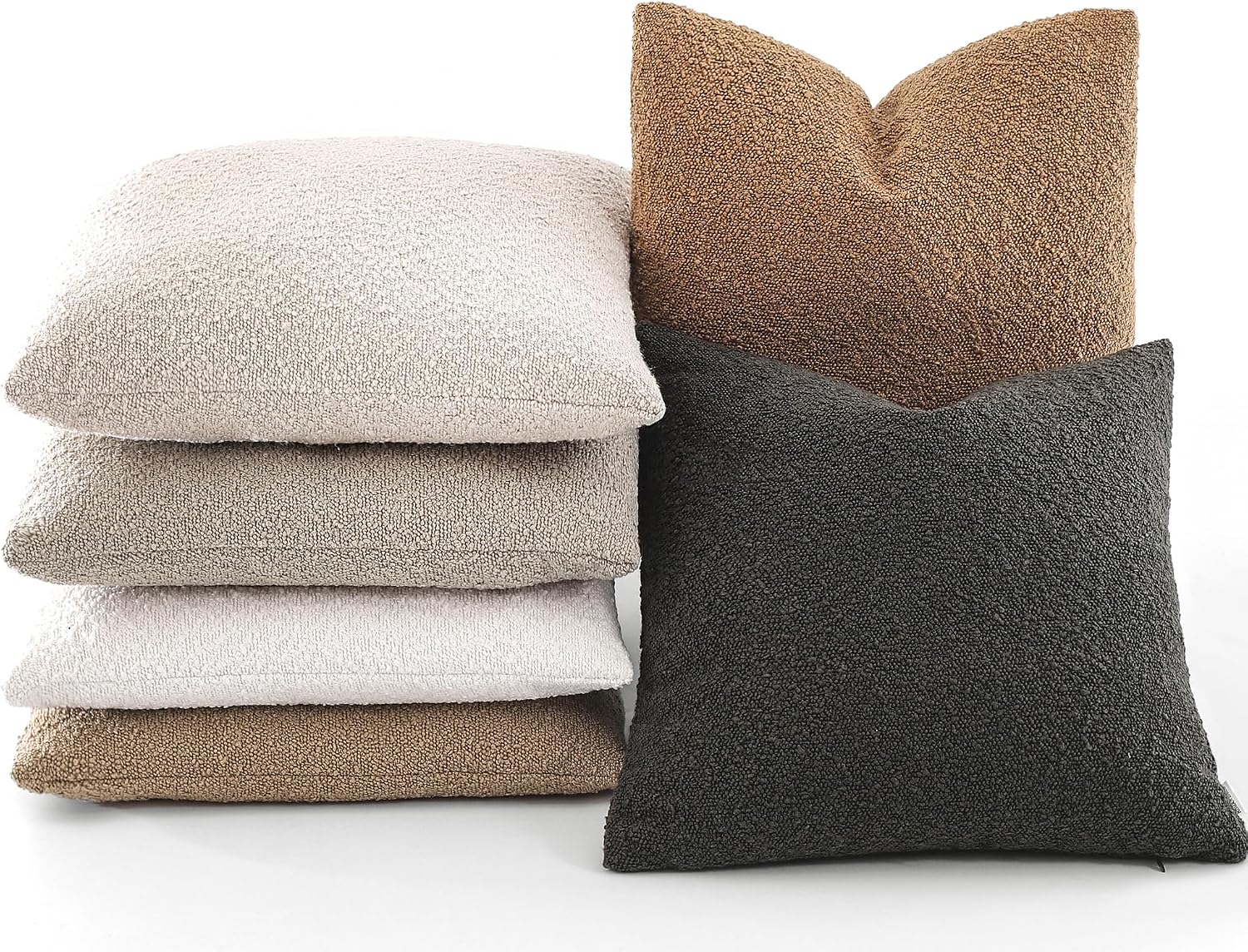 Boucle Decorative Throw Pillow Covers / Dark Coffee / 24 x 24 / Set of 2