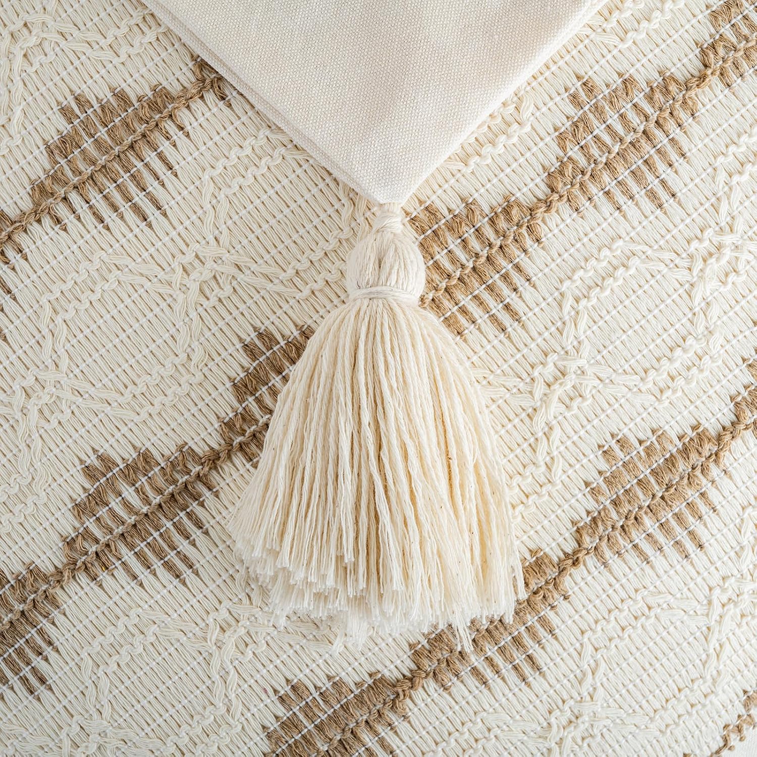 Neutral Decorative Throw Pillow Cover / 18 x 18 / Tan / Set of 2