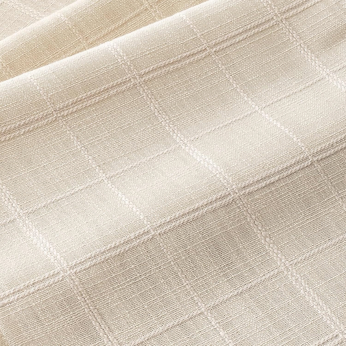 Linen Checked Placemats Set of 6, Ivory Rustic Place Mats 12x18 Inch | Raised Grid Embroidery Design, Machine Washable