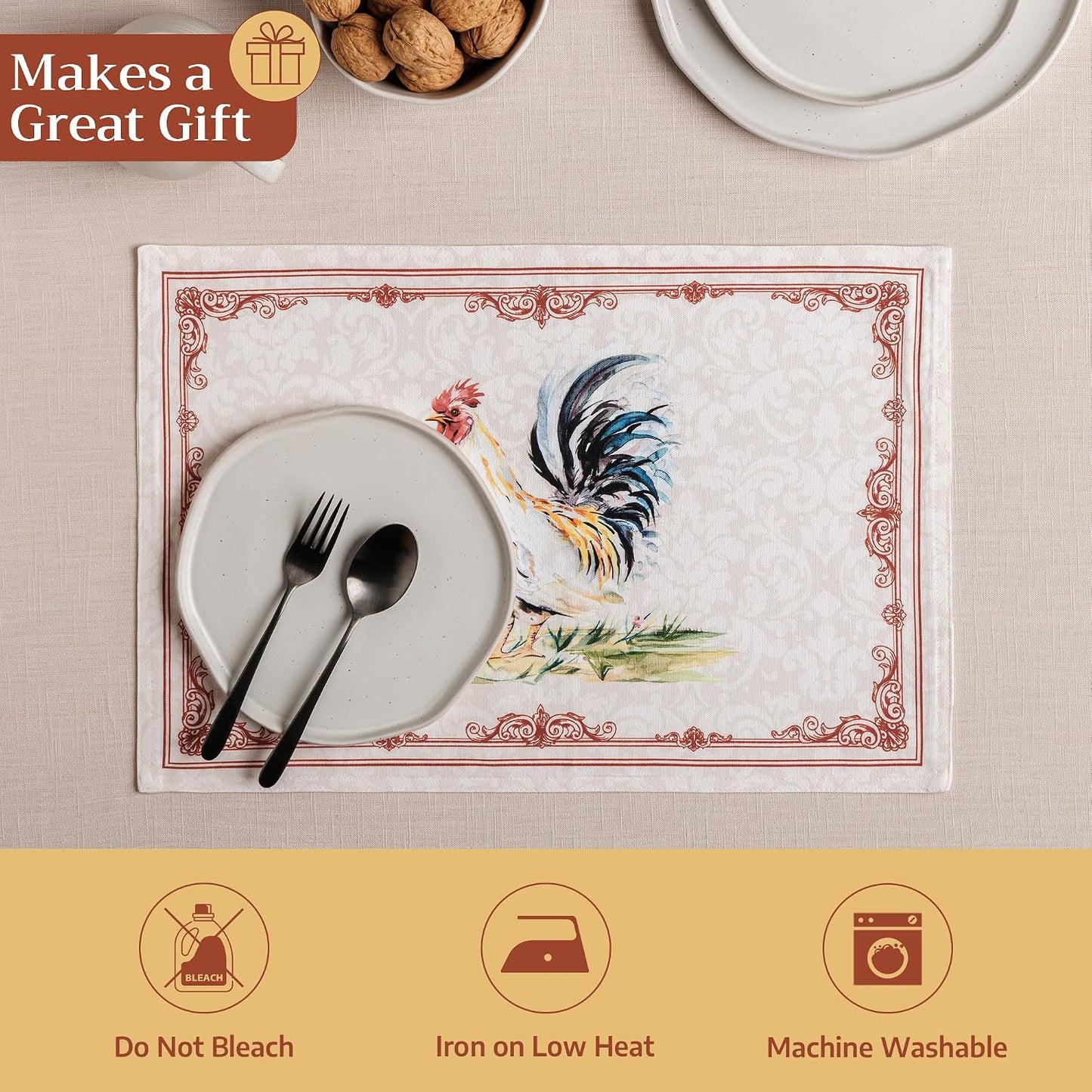 Maison d' Hermine Placemats Set of 4 Reusable 100% Cotton (13"x19") | Cloth Place Mats Washable Table Mats for Kitchen