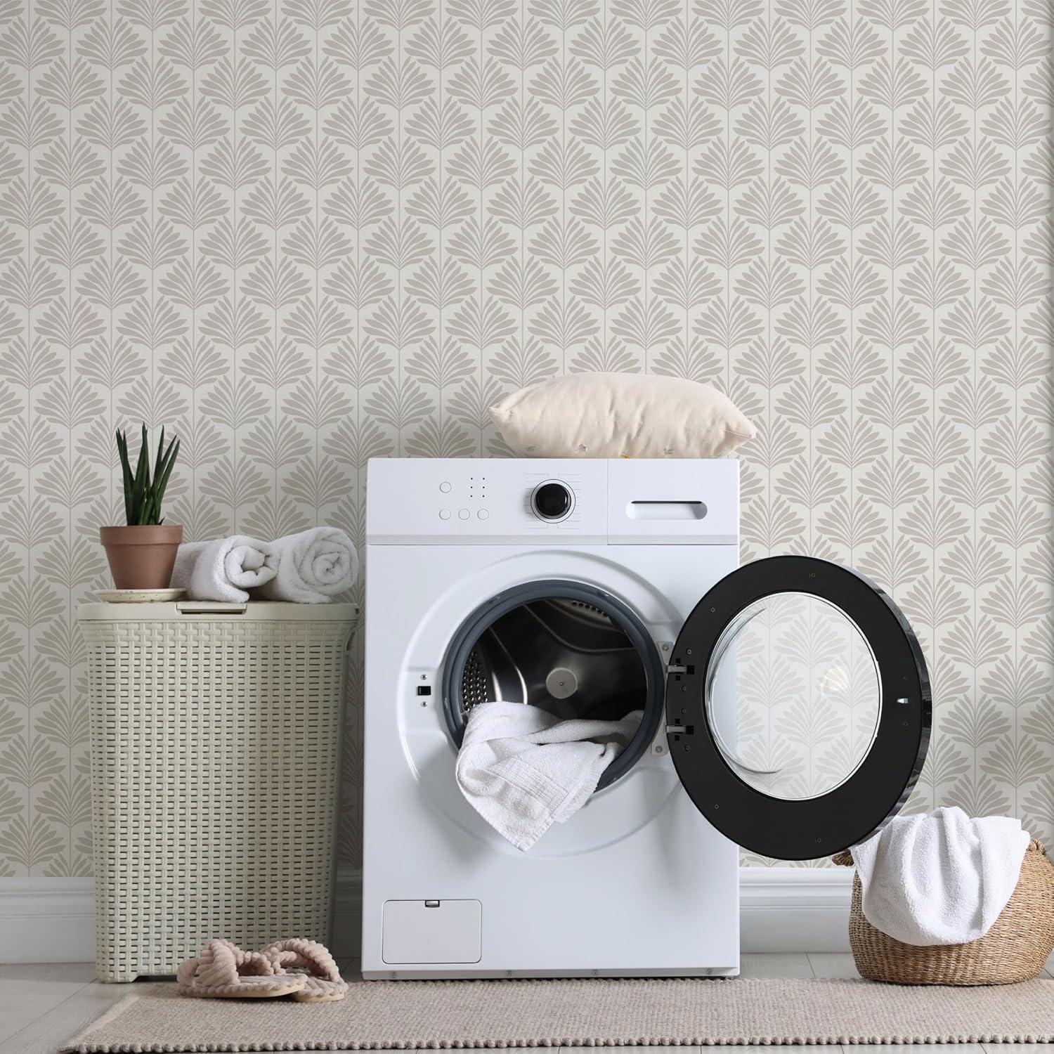 Peel and Stick Wallpaper Eco-Friendly Sheets / Neutral Palm / 11 x 16 / Set of 12
