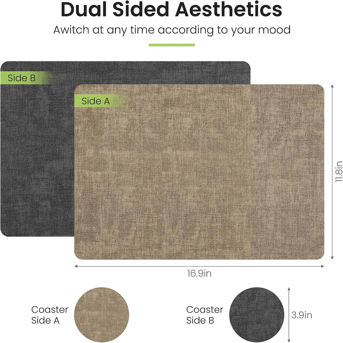 Fyvva Placemats Set of 6 Wipeable Reversible Faux Leather with Coasters | Waterproof, Non-Slip Rectangular Table Mats