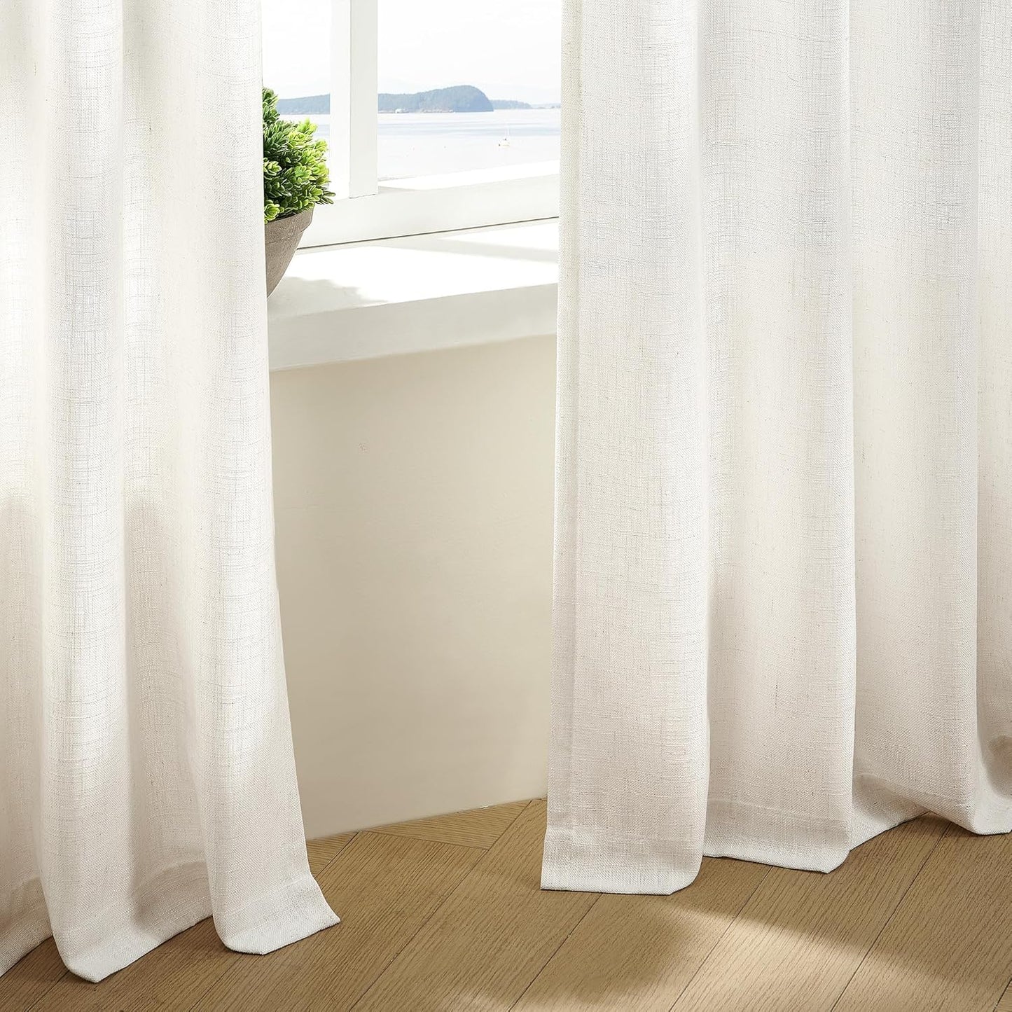 Pinch Pleated Linen Curtains Length 2 Panels / Natural / 40"W x 84"L / 84 Inch / Set of 2