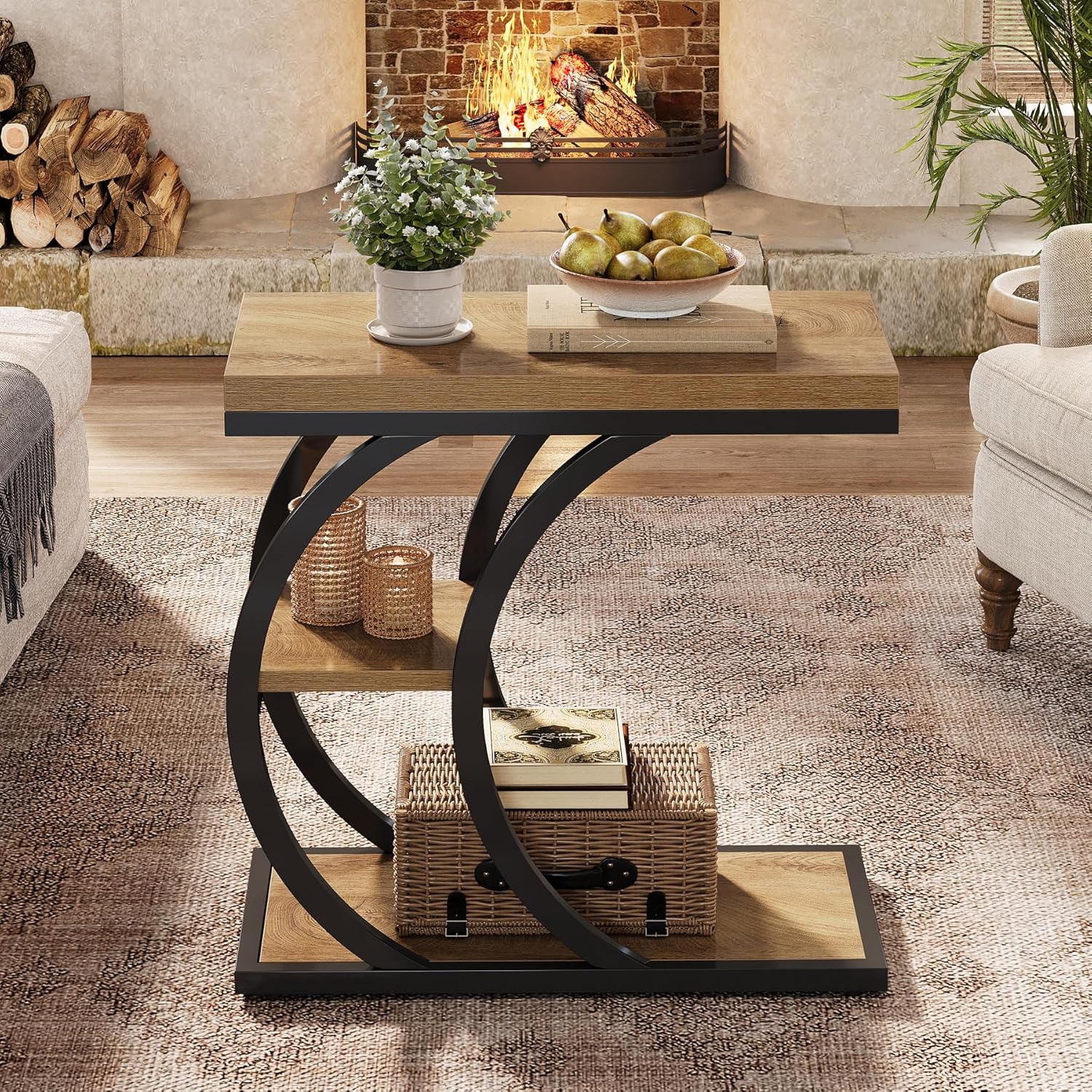 3-Tier Narrow Wood Couch C-Shaped Side Table / Set of 2