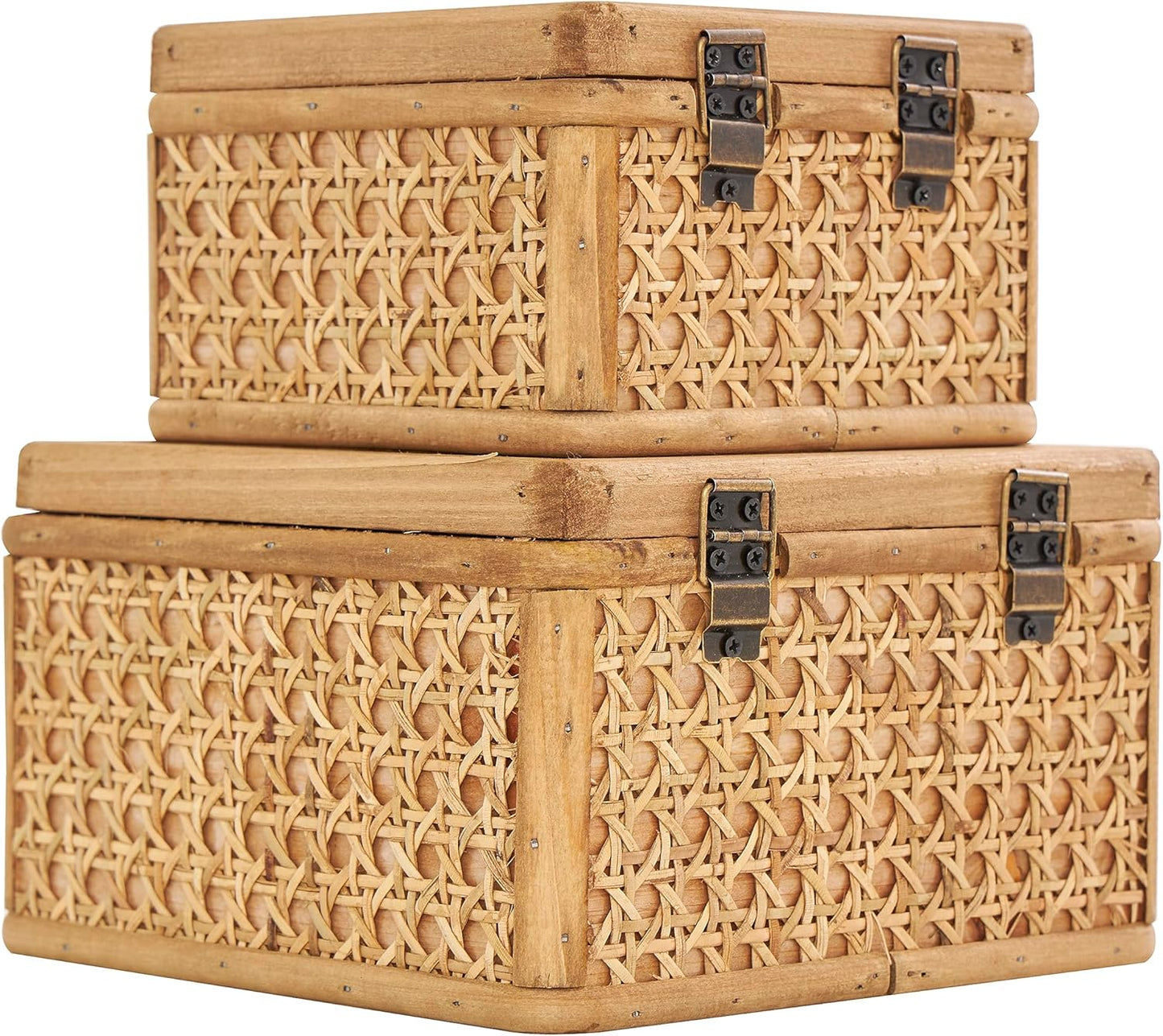 Rattan Handmade Decorative Box Woven Decorative Keepsake Boxes / Brown / 7", 6"W / Set of 2