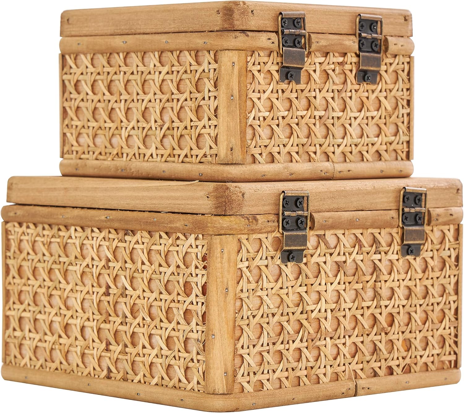 Rattan Handmade Decorative Box Woven Decorative Keepsake Boxes / Brown / 7", 6"W / Set of 2