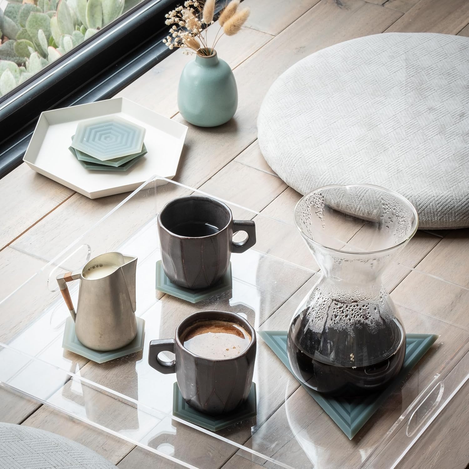 Extra Thick Silicone Coasters . Waterproof Anti-Stain Dishwasher-Safe / Indigo Wash