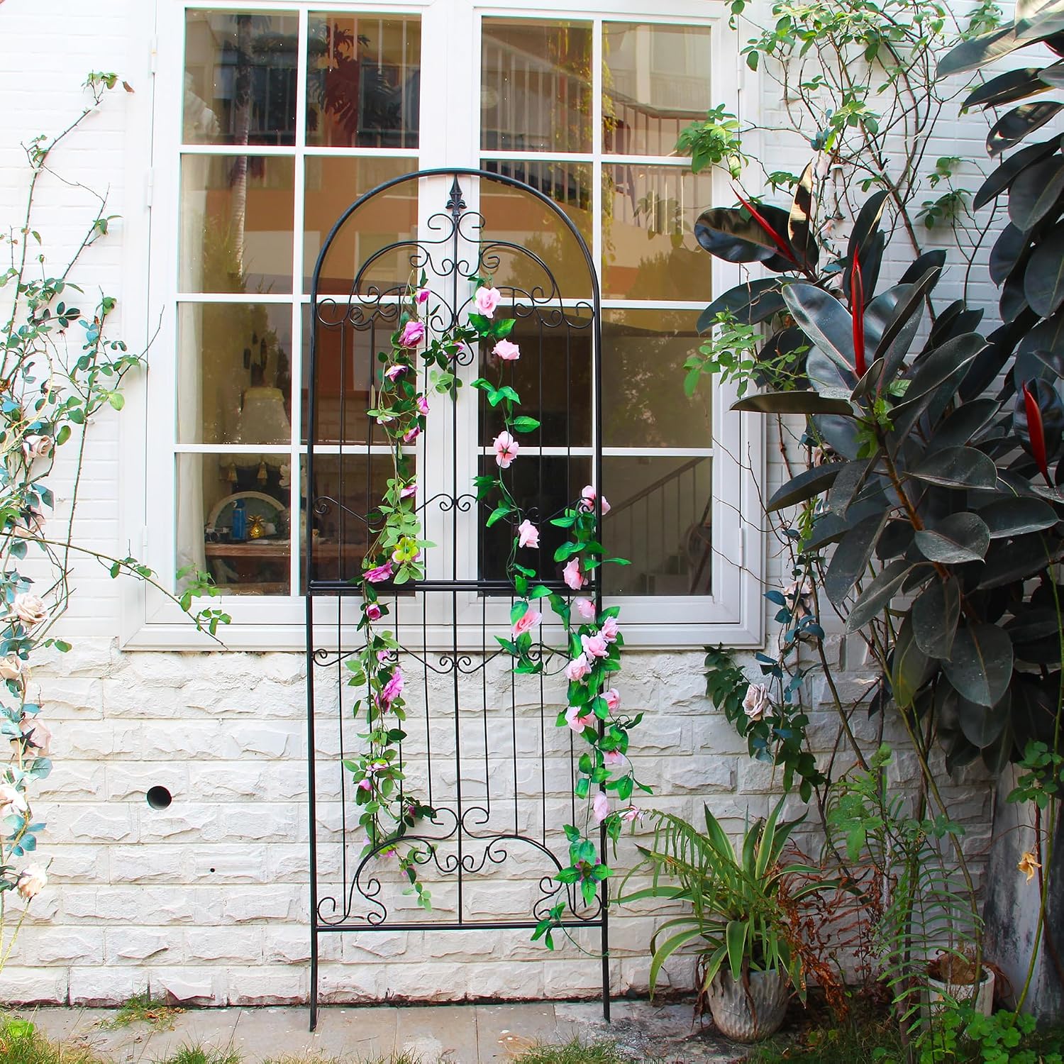 Garden Trellis for Climbing Plants 86.6" H x 29.5" W Tall Garden Trellis Wrought Iron Heavy Scroll Metal Decoration