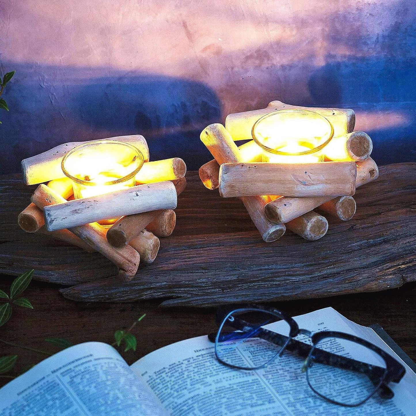 Handmade Wooden Tea Light Candle Holder / Set of 2
