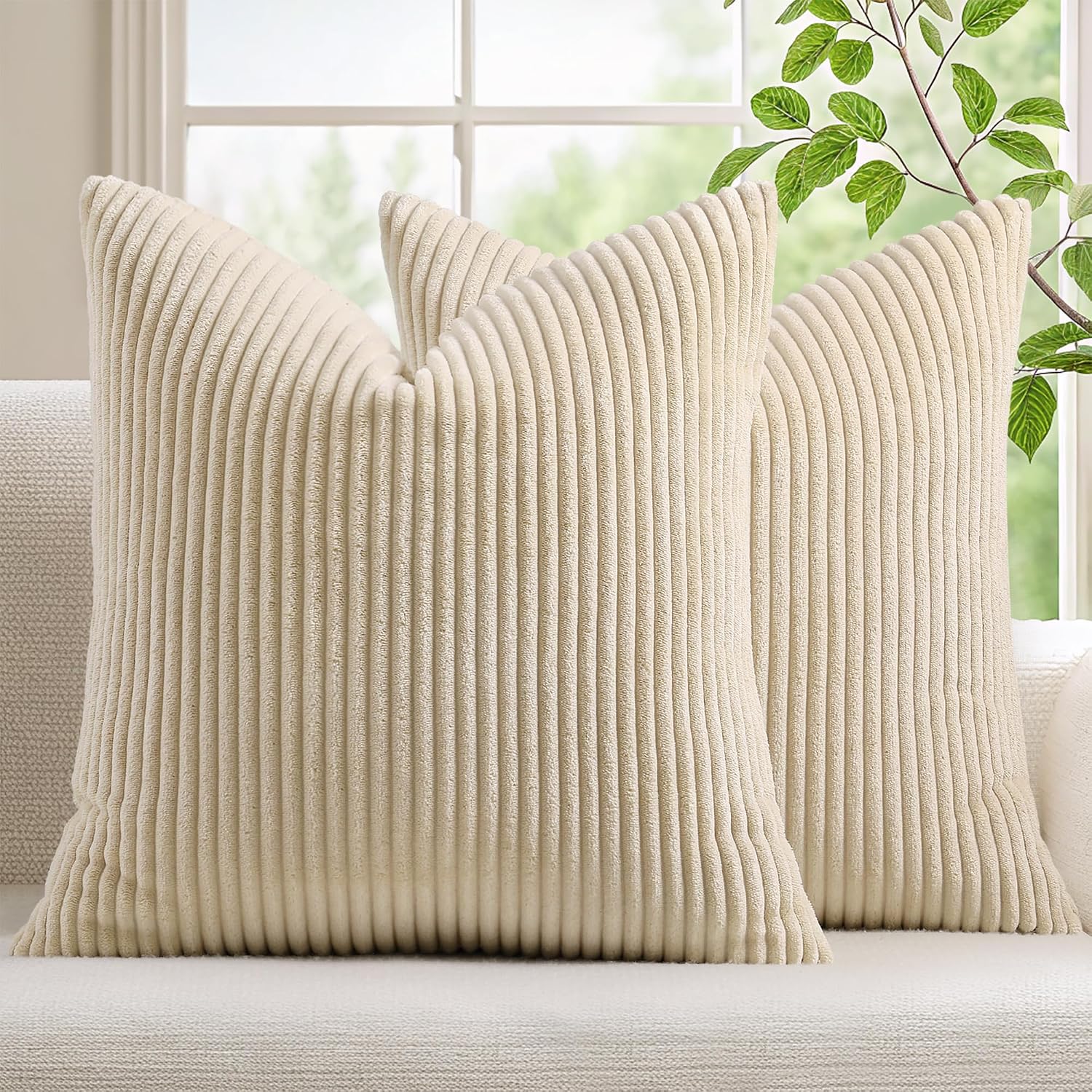 MIULEE Soft Corduroy Decorative Throw Pillow Covers Army Green 20x20