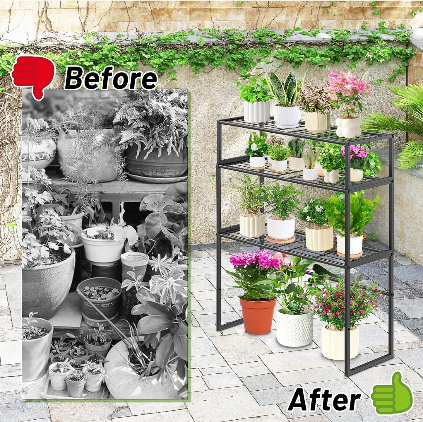 Metal Plant Stand Indoor Outdoor, 3 Tier Potted Multiple Flower Pot Holder Rack Plant Shelf, Heavy Duty Planter Display